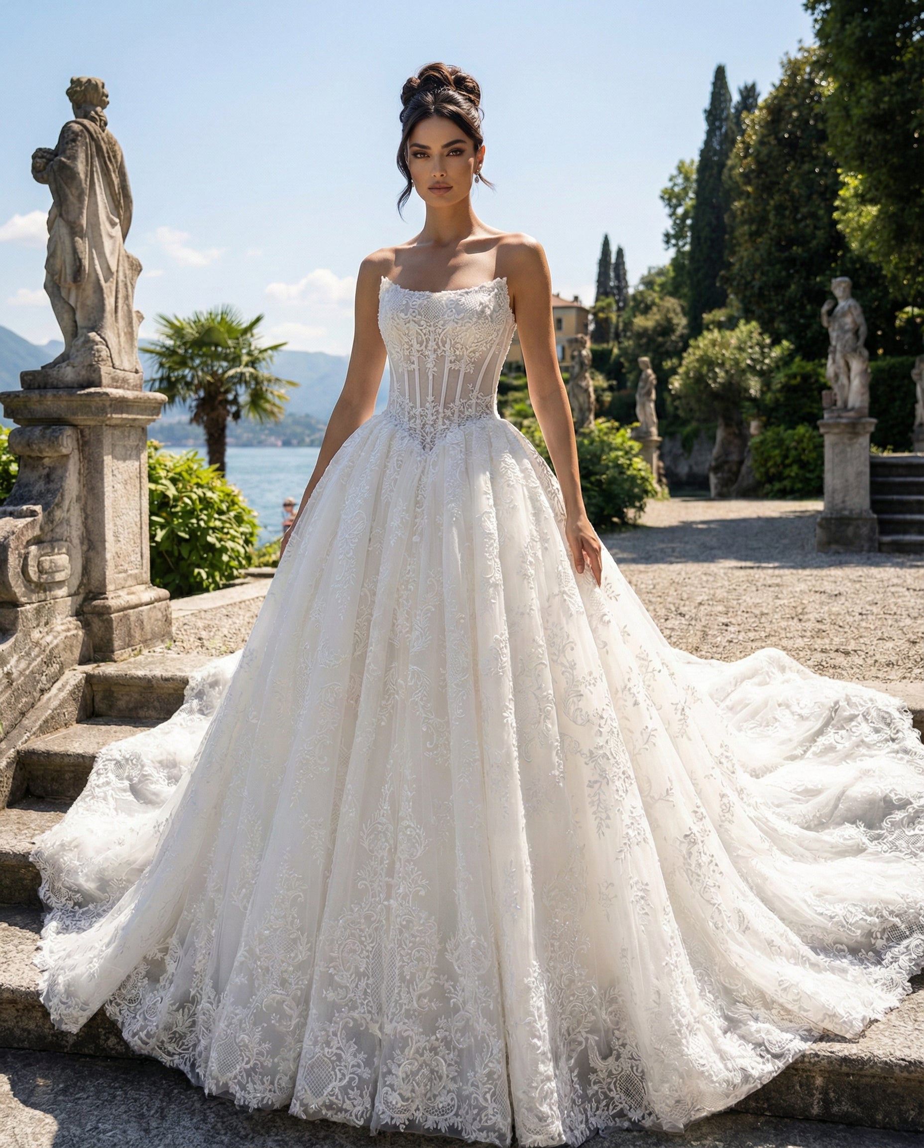 Abito da Sposa Principesco in Pizzo con Corpetto Bustier | Luigi Bruno-LBS 393