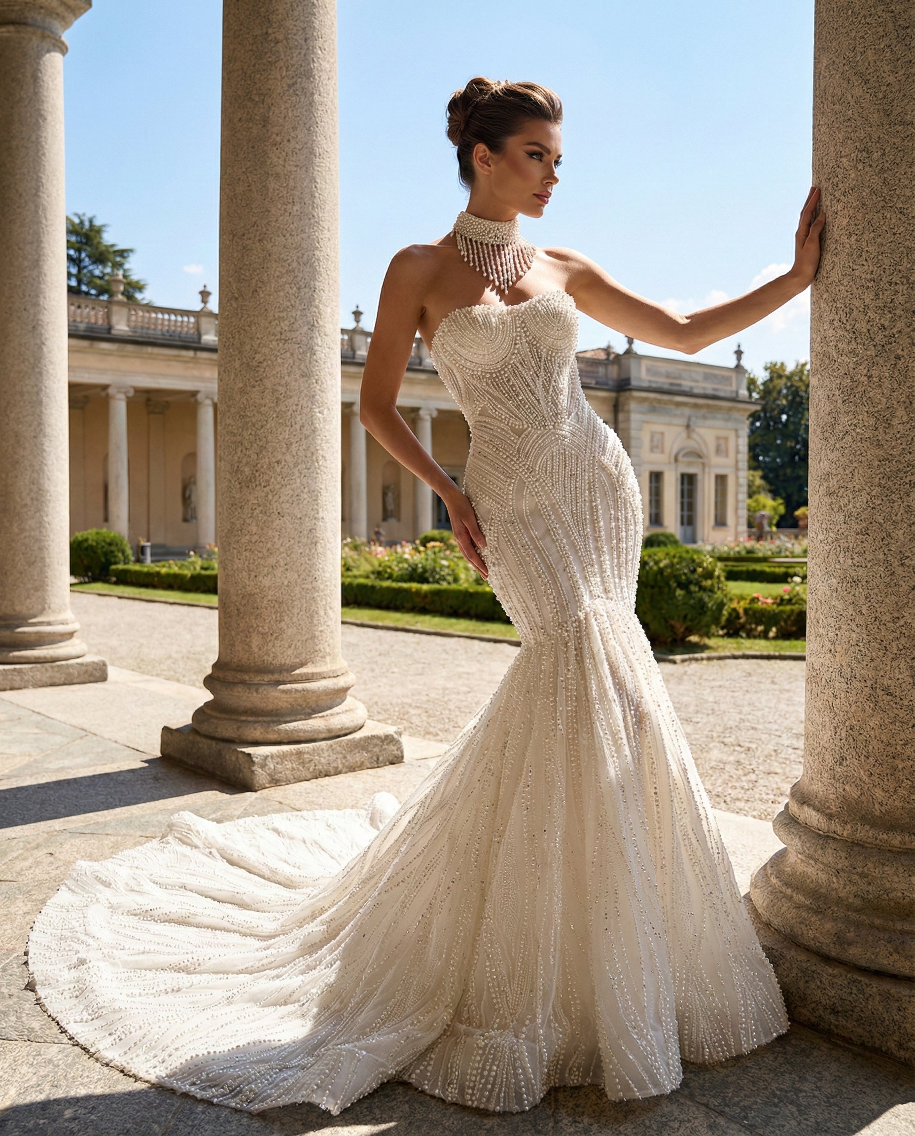 Abito da Sposa a Sirena "Gioiello" con Ricami in Perle All-Over-Luigi Bruno - LBS398