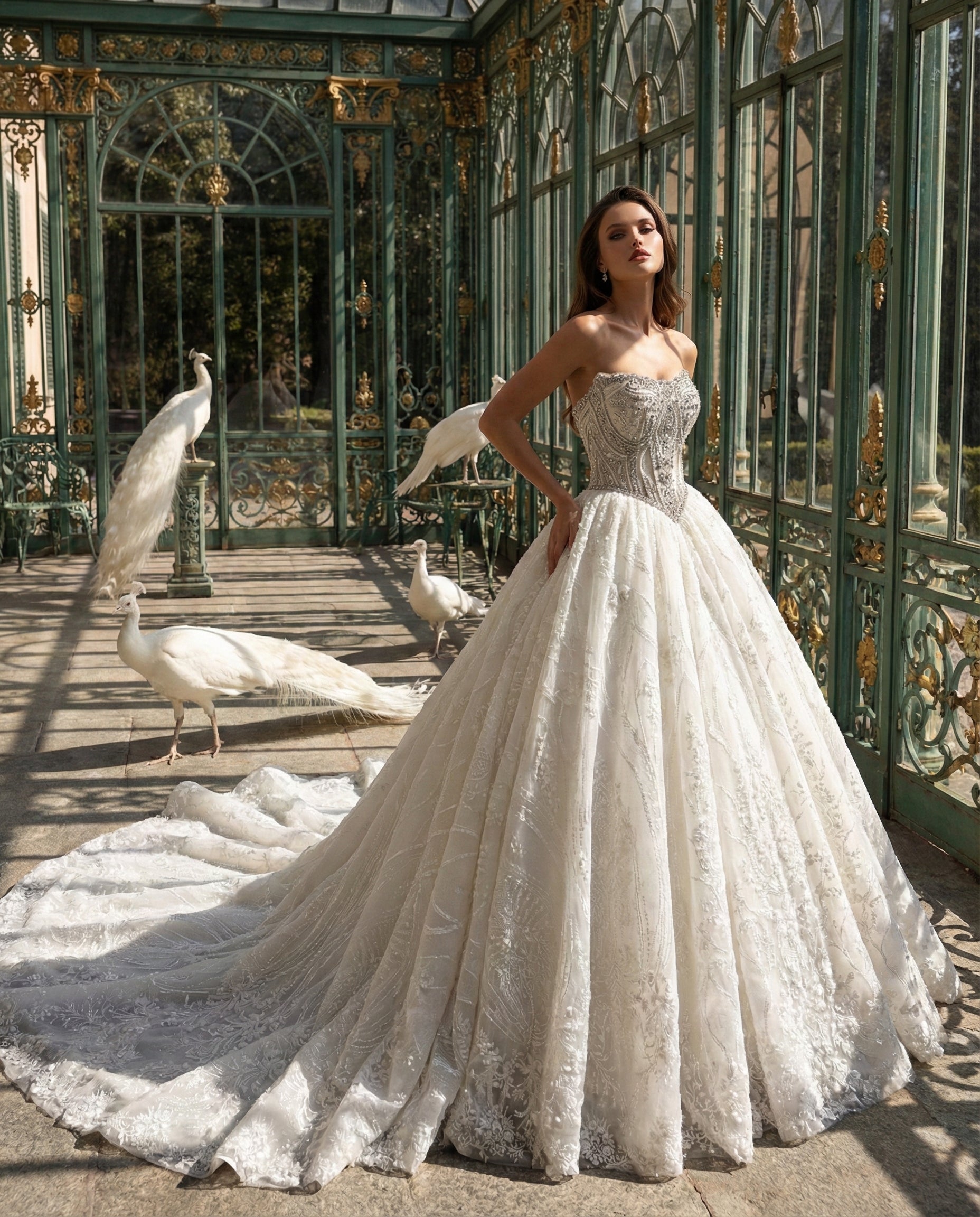 Abito da Sposa Modello Principessa con Corpetto Gioiello e Strascico Cattedrale - Luigi Bruno - Modello LBS403