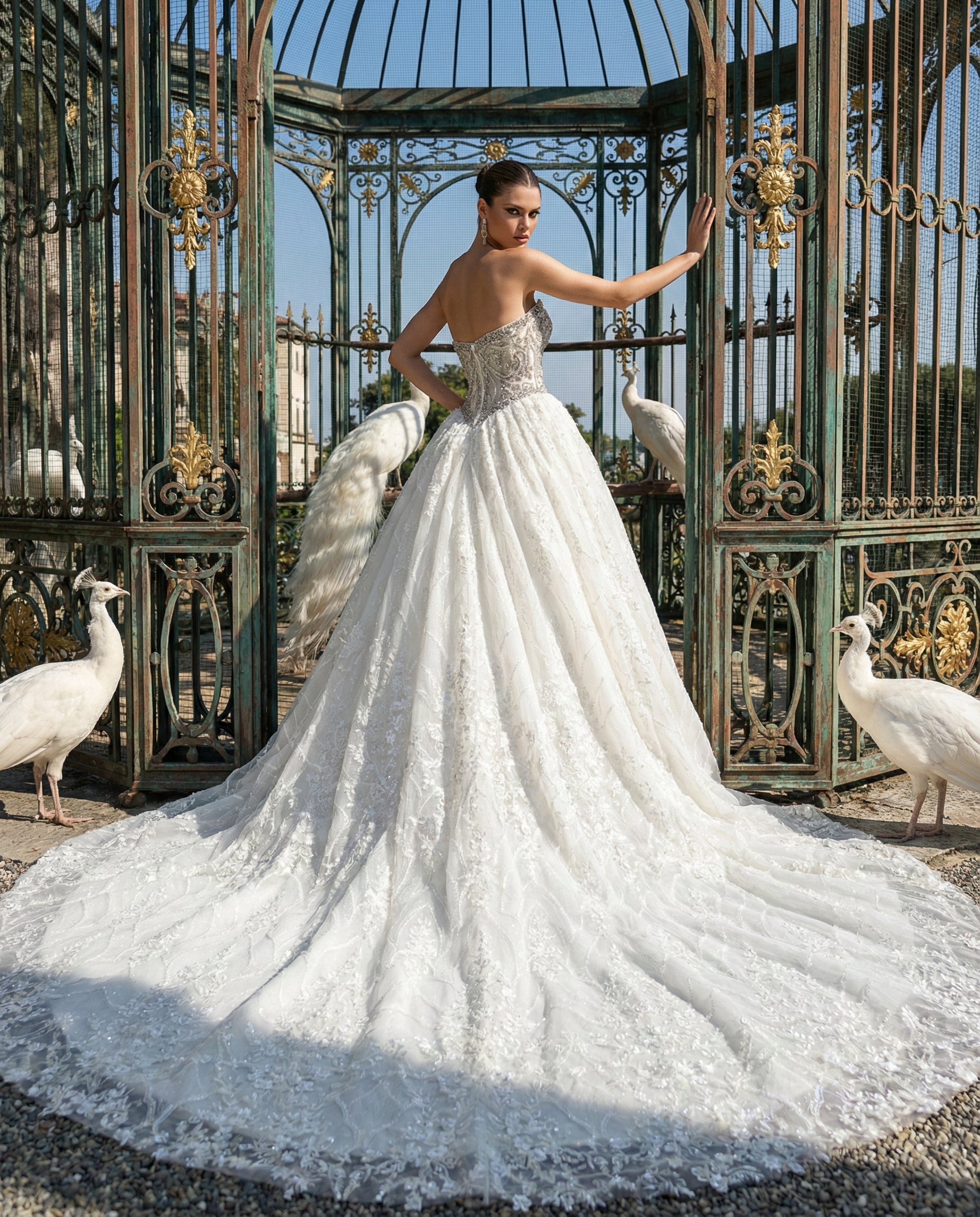 Abito da Sposa Modello Principessa con Corpetto Gioiello e Strascico Cattedrale - Luigi Bruno - Modello LBS403