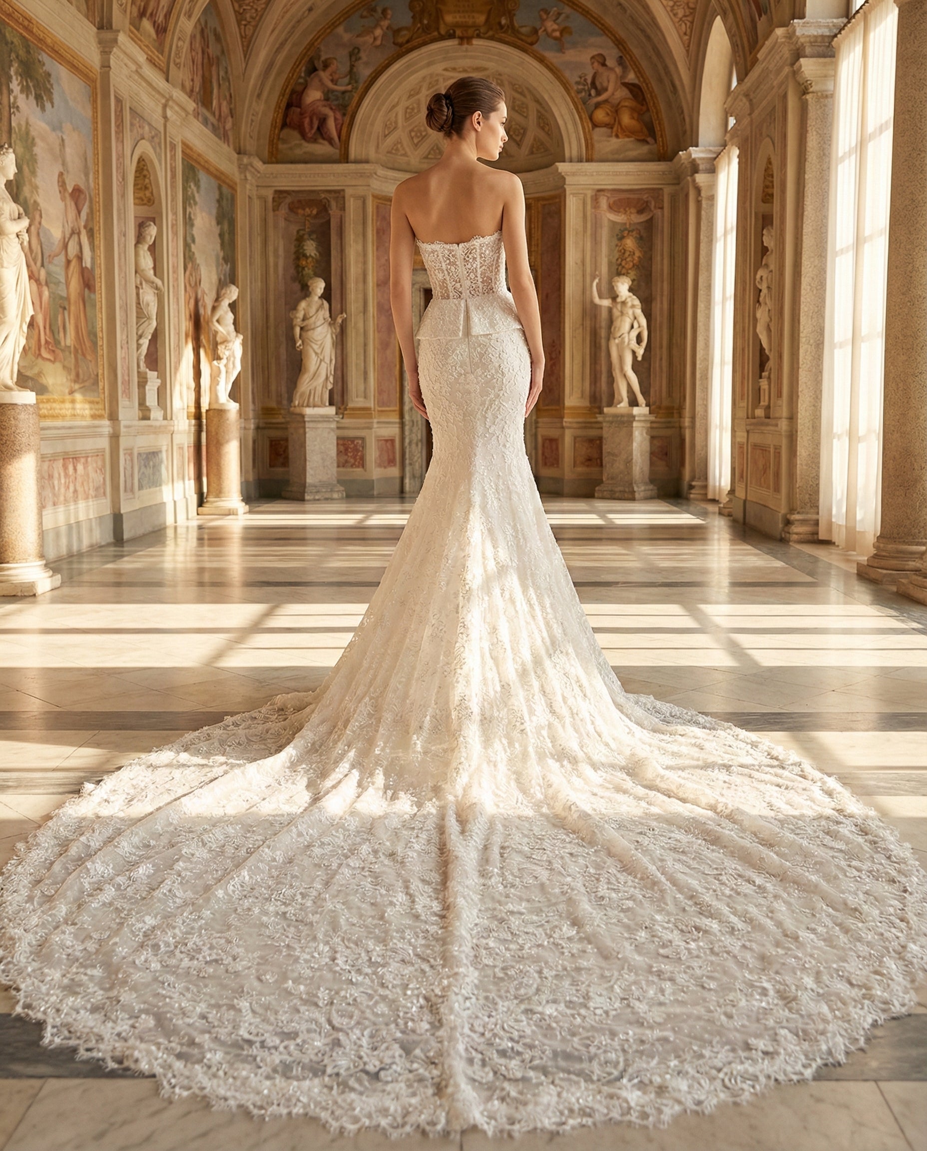 Abito da Sposa Gioiello con Corpetto Bustier e Mantella Regale Ricamata-Luigi Bruno-Modello LBS404