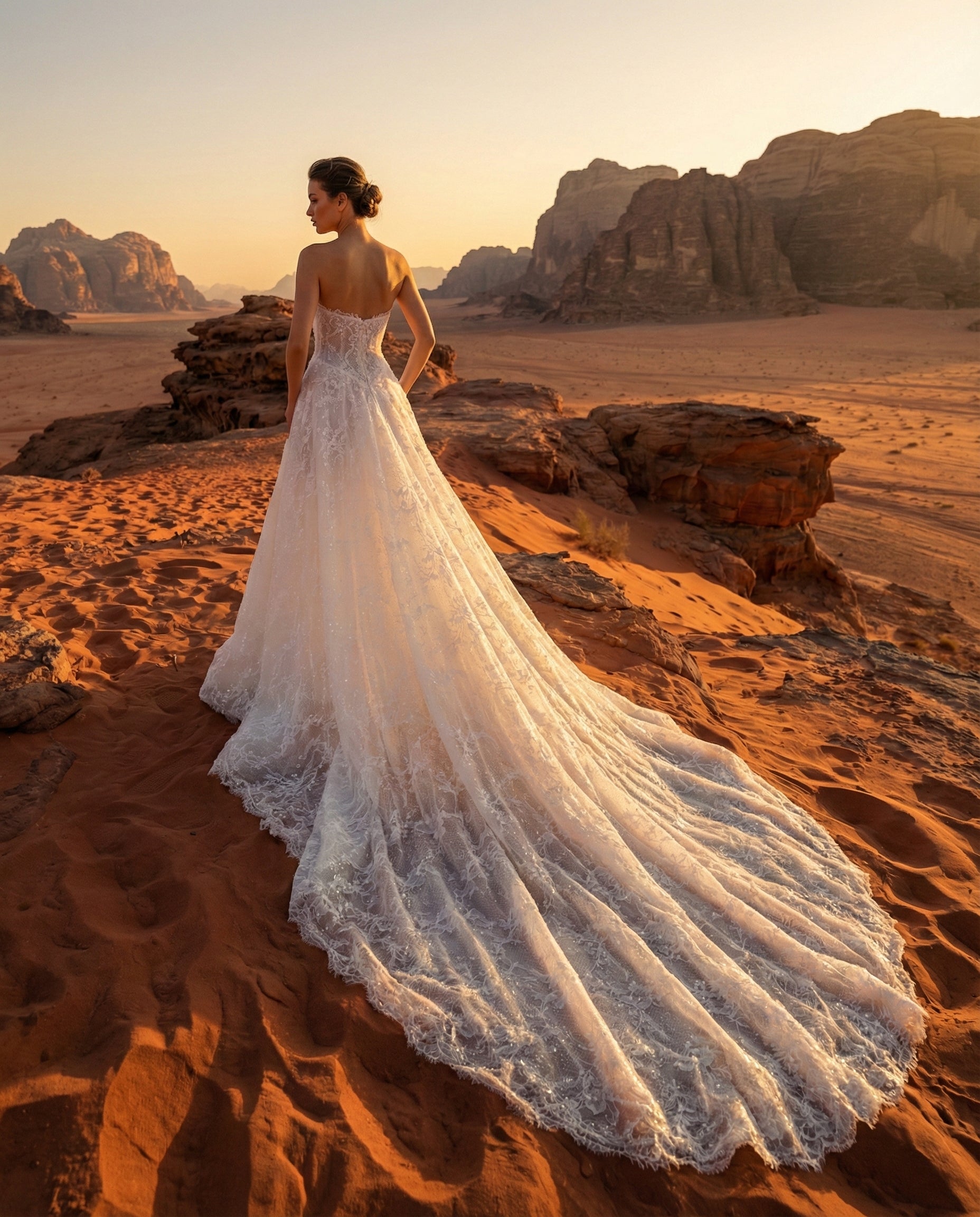 Abito da Sposa di Lusso Trasformabile in Pizzo con Mantellina di Perle e Maxi Strascico Cattedrale