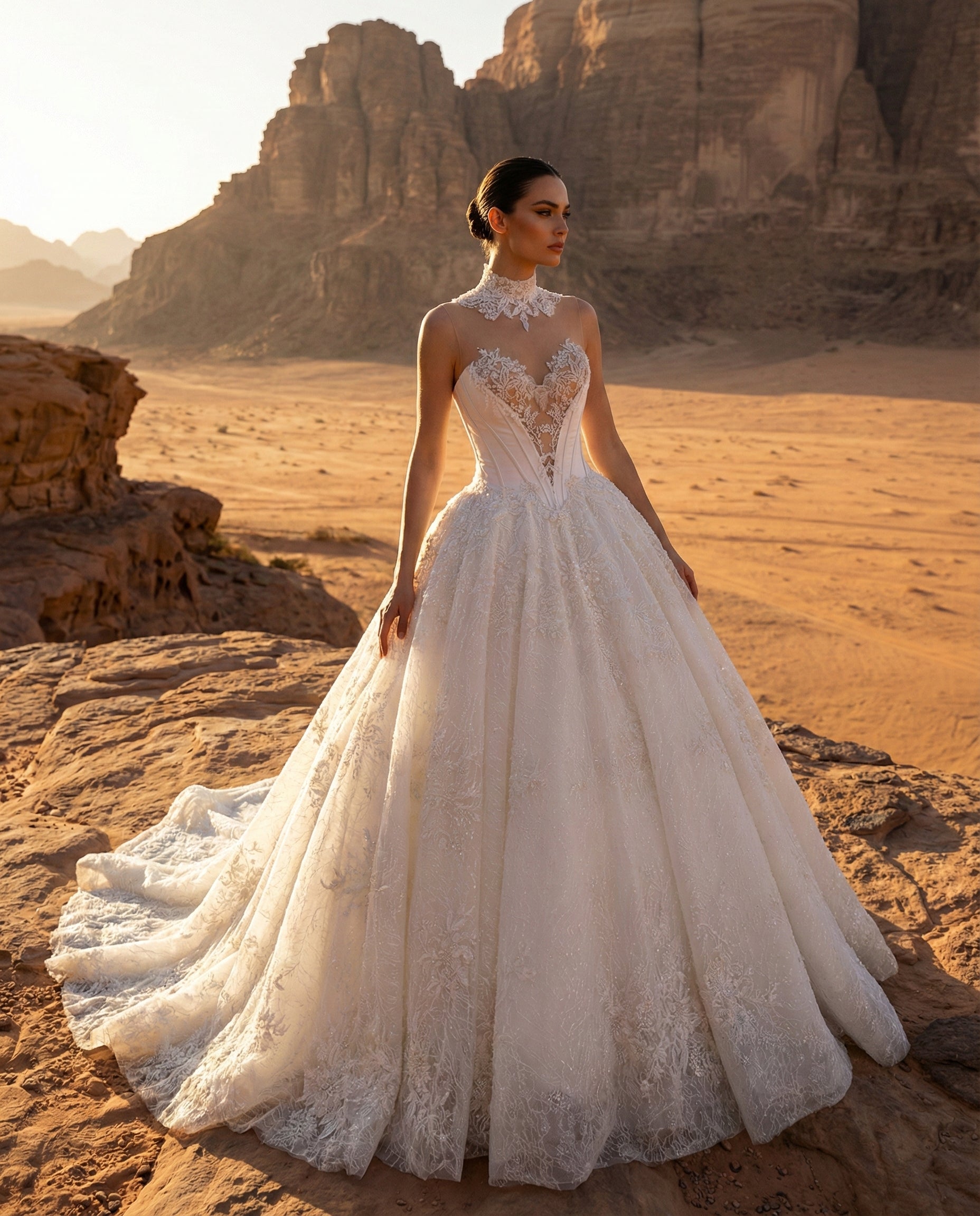 Abito da Sposa Principesco in Pizzo con Corpetto a Corsetto ed Effetto Illusione – Luigi Bruno- Modello LBS 410