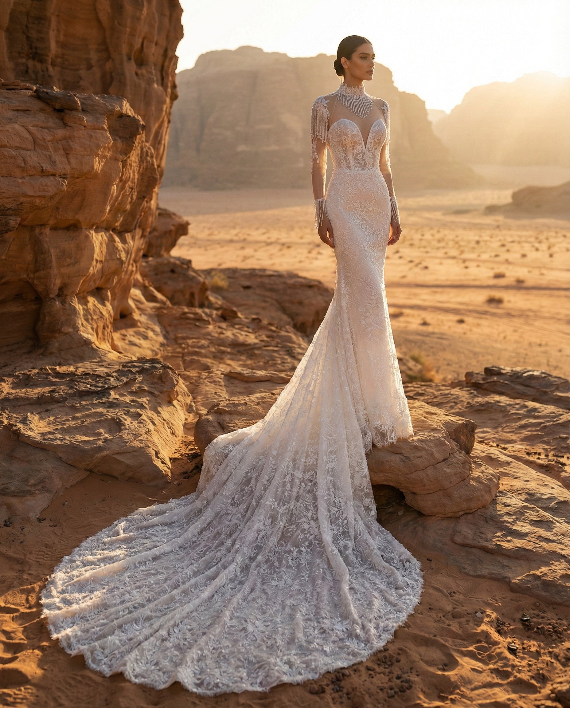 Abito da Sposa a Sirena in Pizzo con Collo Gioiello | LUIGI BRUNO - LBS411