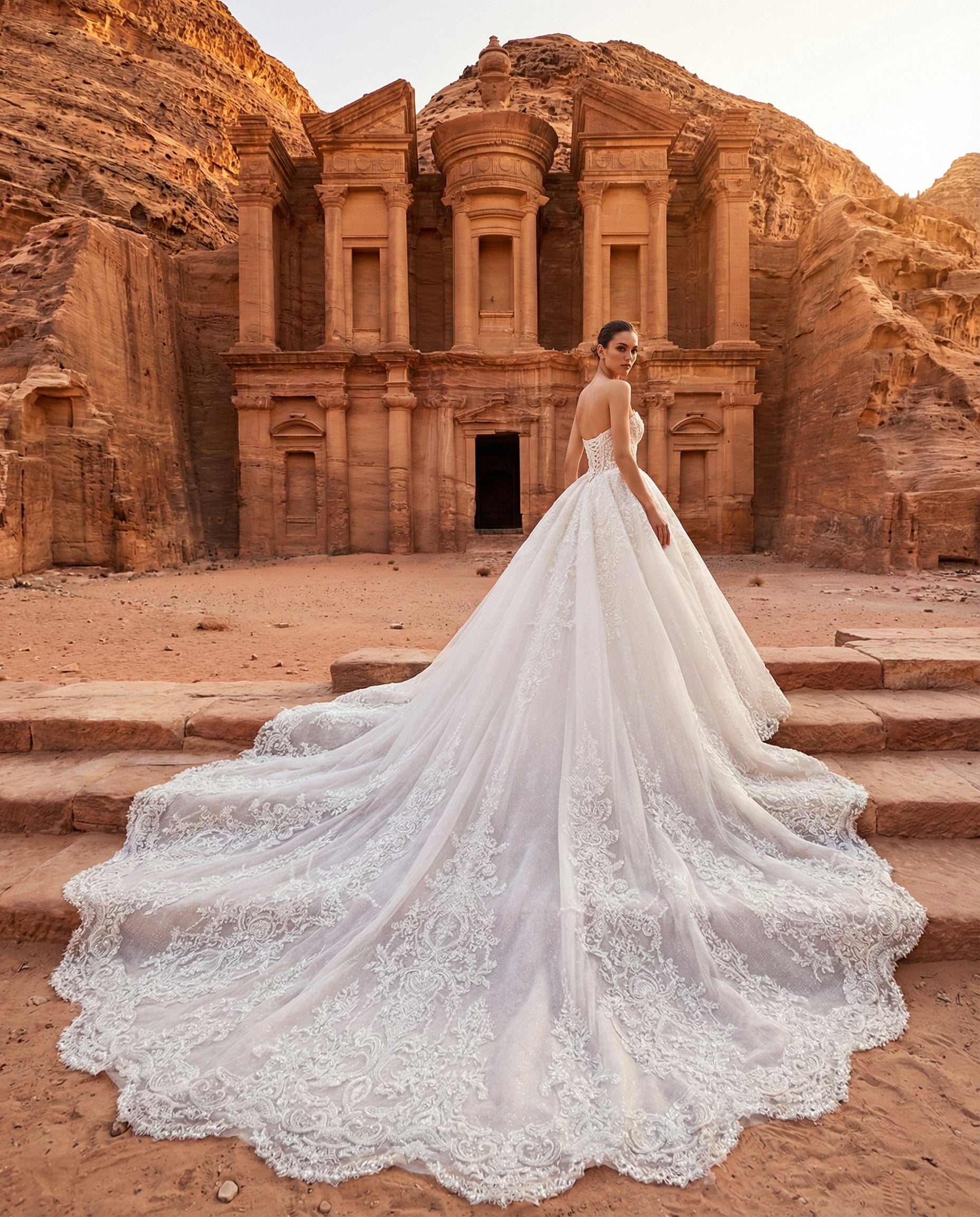 Abito da Sposa Principesco con Corpetto Scultura e Strascico Cattedrale in Pizzo LUIGI BRUNO - MODELLO LBS415