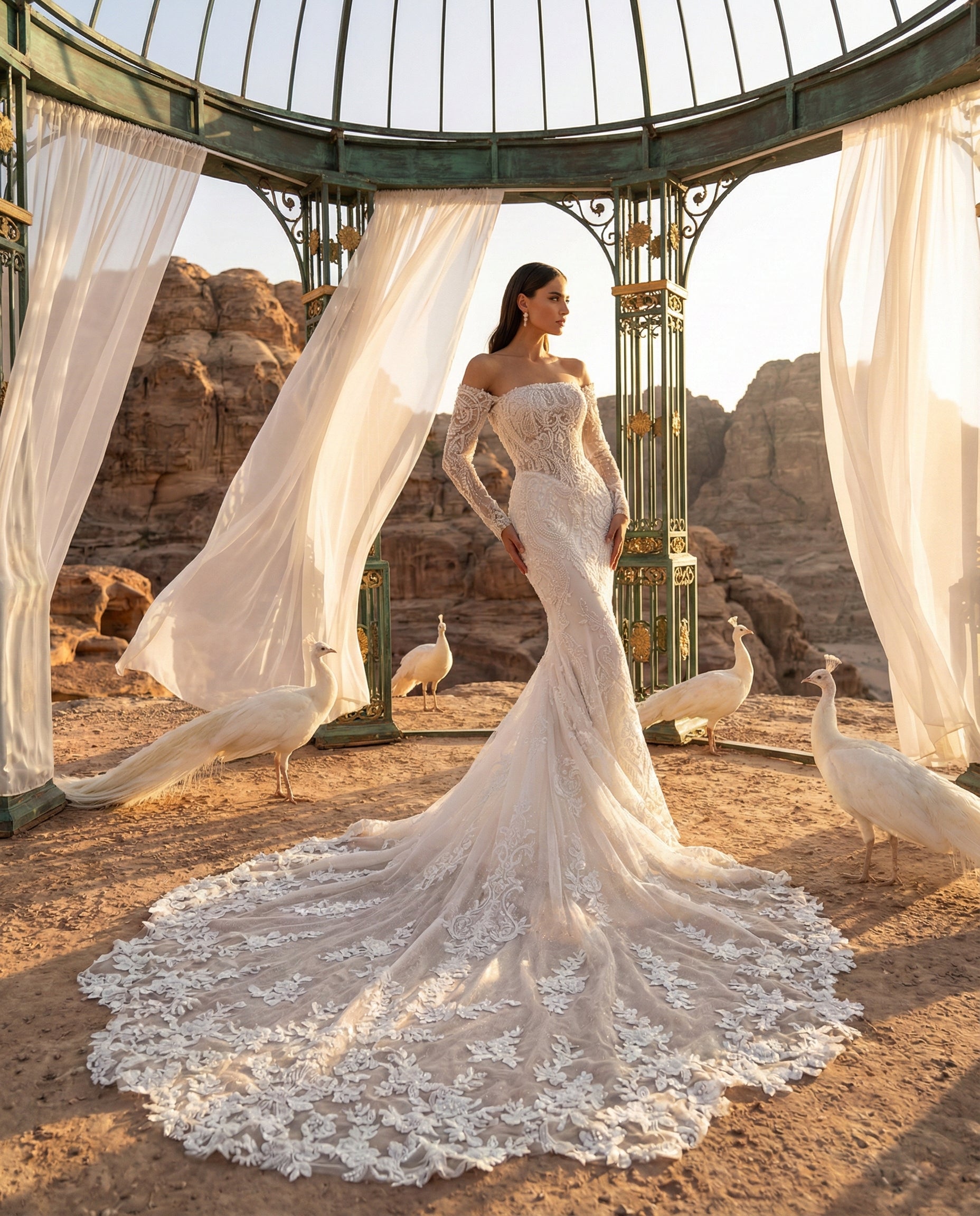 Abito da Sposa a Sirena Haute Couture con Ricami in Pizzo e Strascico Cattedrale - LUIGI BRUNO - MODELLO LBS419