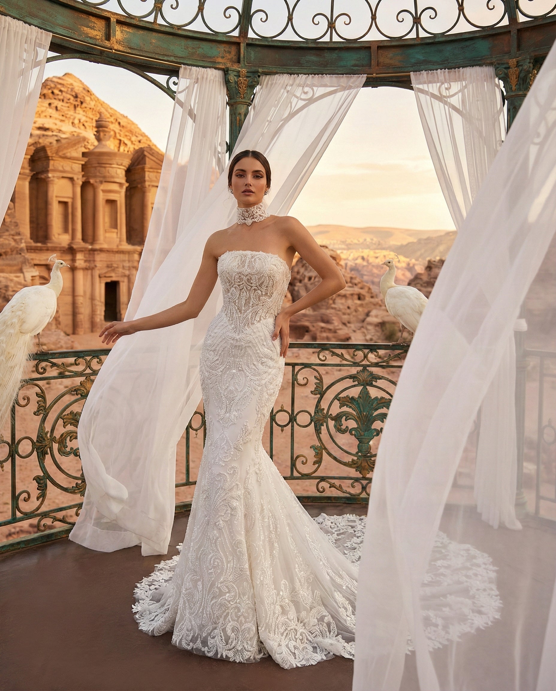Abito da Sposa a Sirena Haute Couture con Ricami in Pizzo e Strascico Cattedrale - LUIGI BRUNO - MODELLO LBS419