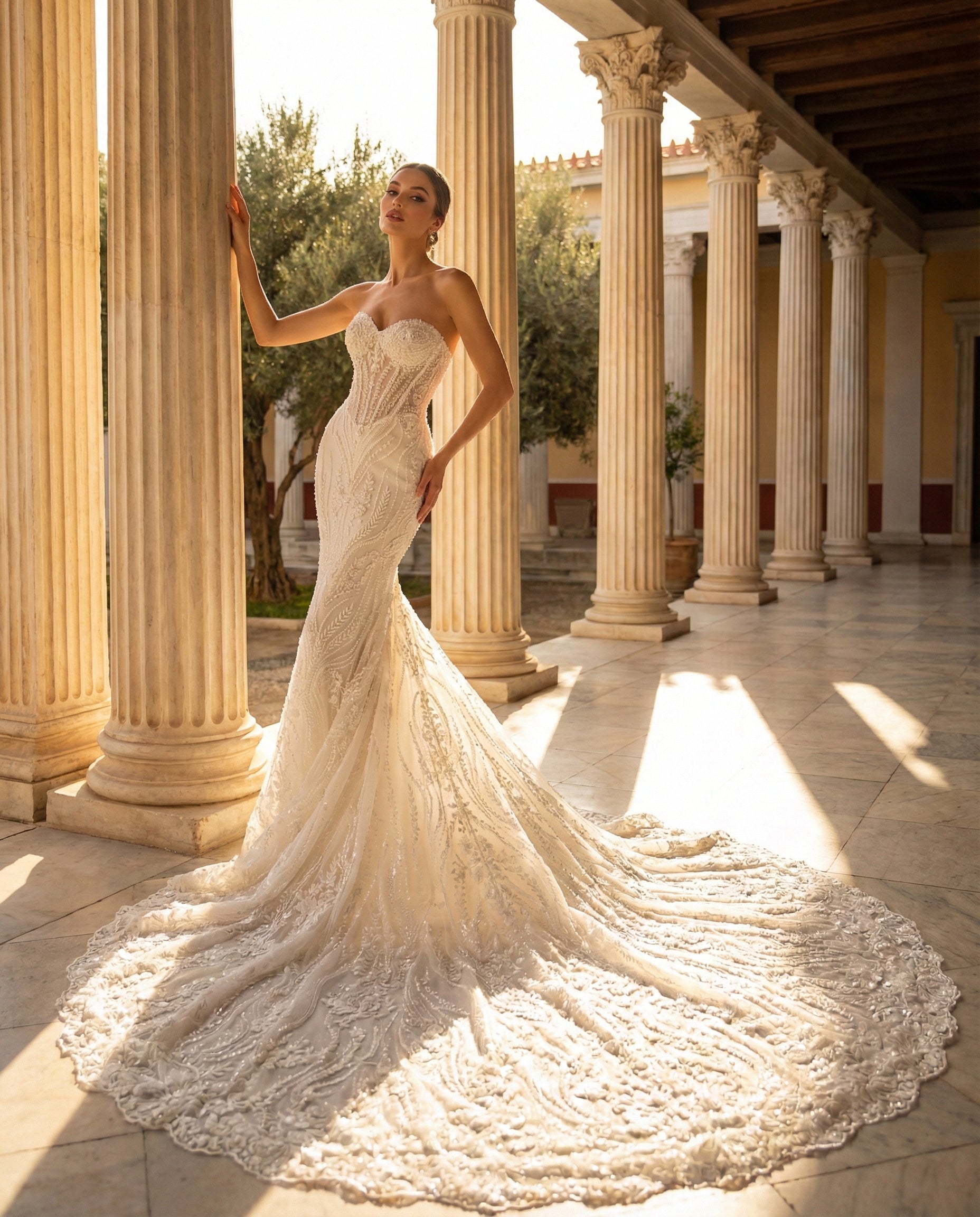 Abito da Sposa a Sirena con Corsetto Strutturato e Ricami Botanici in Pizzo 3D – LUIGI BRUNO Modello LBS 422