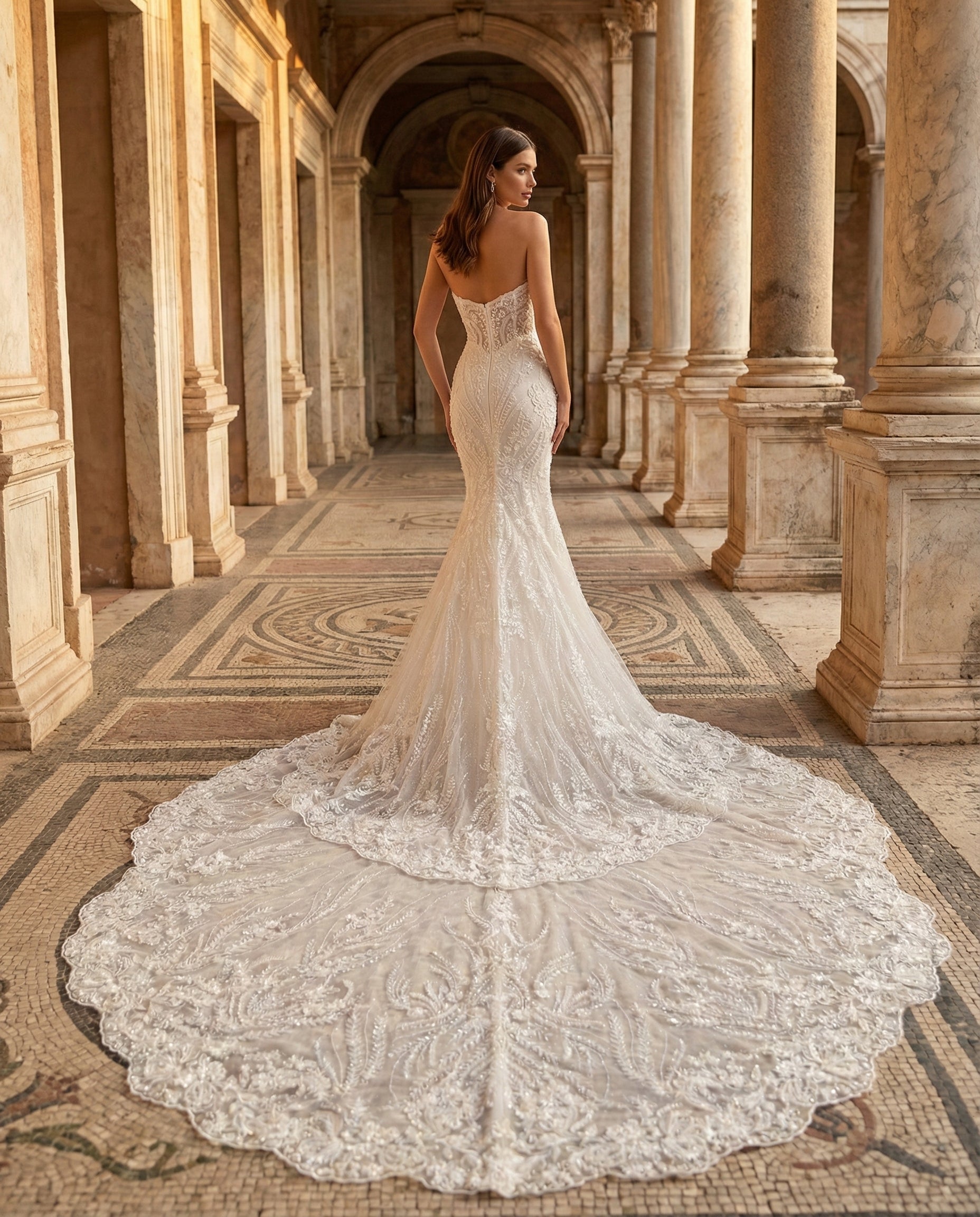 Abito da Sposa a Sirena con Corsetto Strutturato e Ricami Botanici in Pizzo 3D – LUIGI BRUNO Modello LBS 422