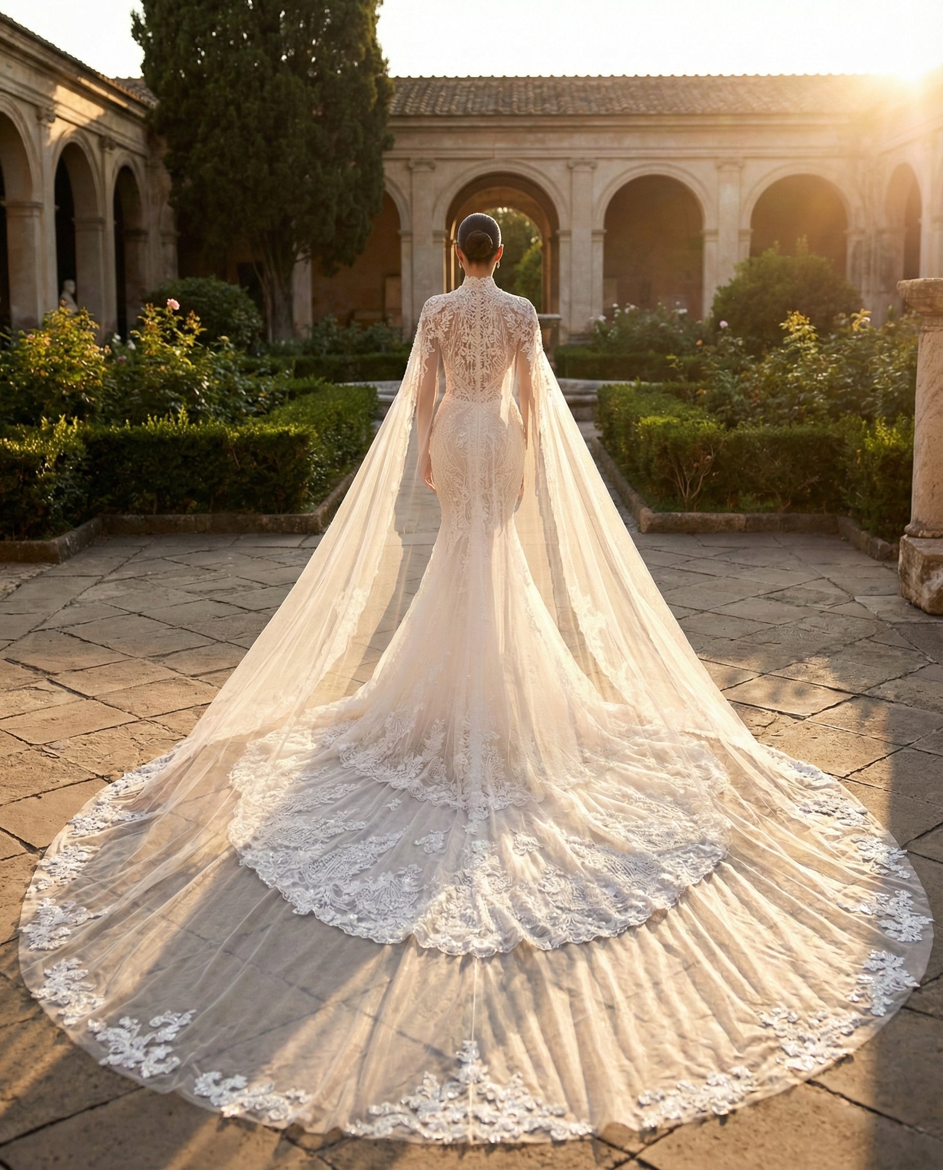 Abito da Sposa a Sirena con Corsetto Scultura e Mantella in Pizzo - LUIGI BRUNO - MODELLO LBS423