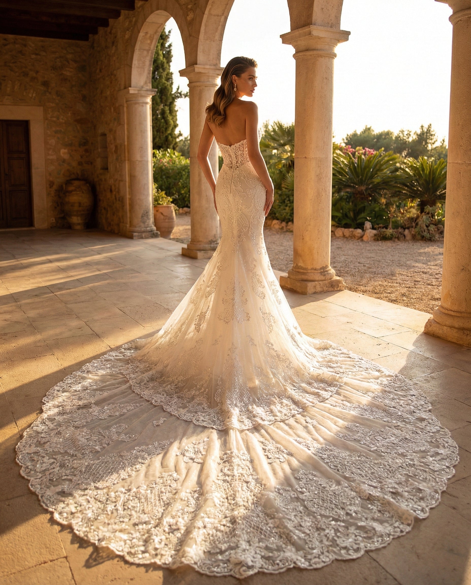Abito da Sposa a Sirena con Corsetto Scultura e Mantella in Pizzo - LUIGI BRUNO - MODELLO LBS423