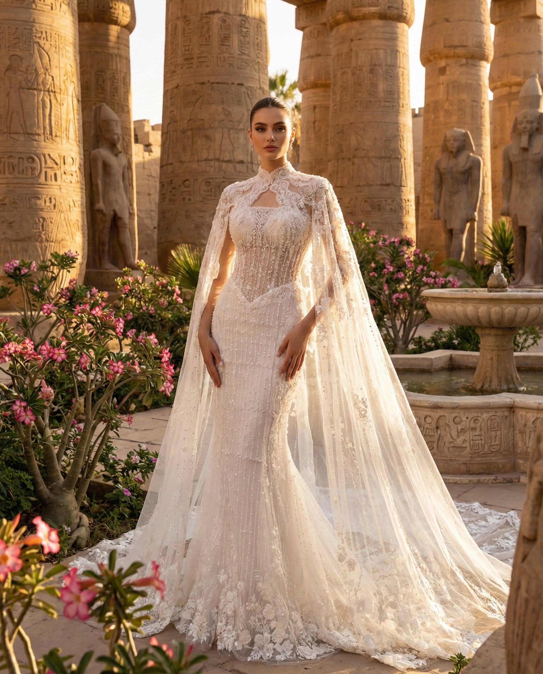 Abito da Sposa a Sirena di Lusso con Mantella e Ricami 3D | LUIGI BRUNO - Modello LBS 428