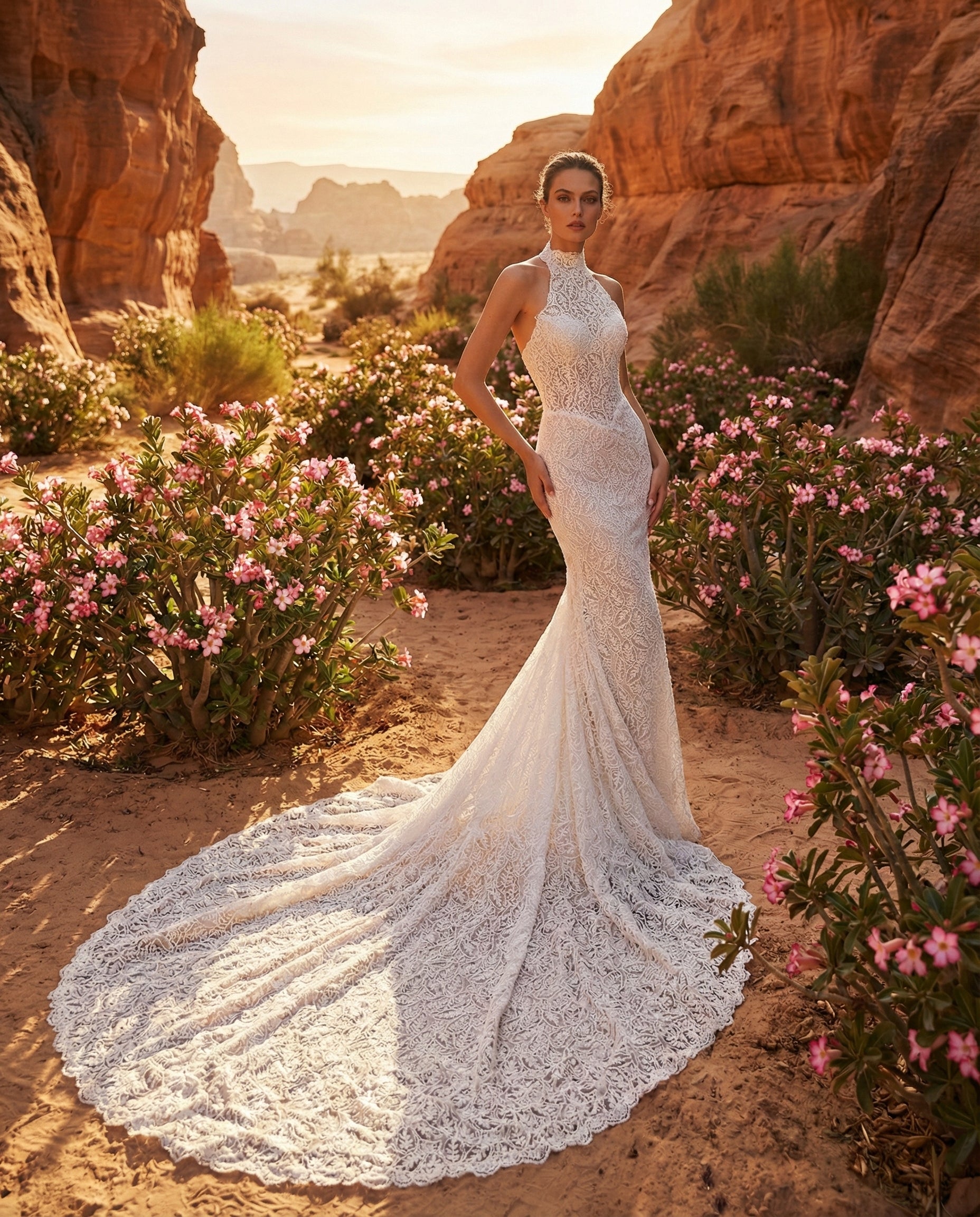 Abito da Sposa a Sirena in Pizzo con Scollo all'Americana e Sopragonna in Tulle - LUIGI BRUNO - MODELLO LBS433