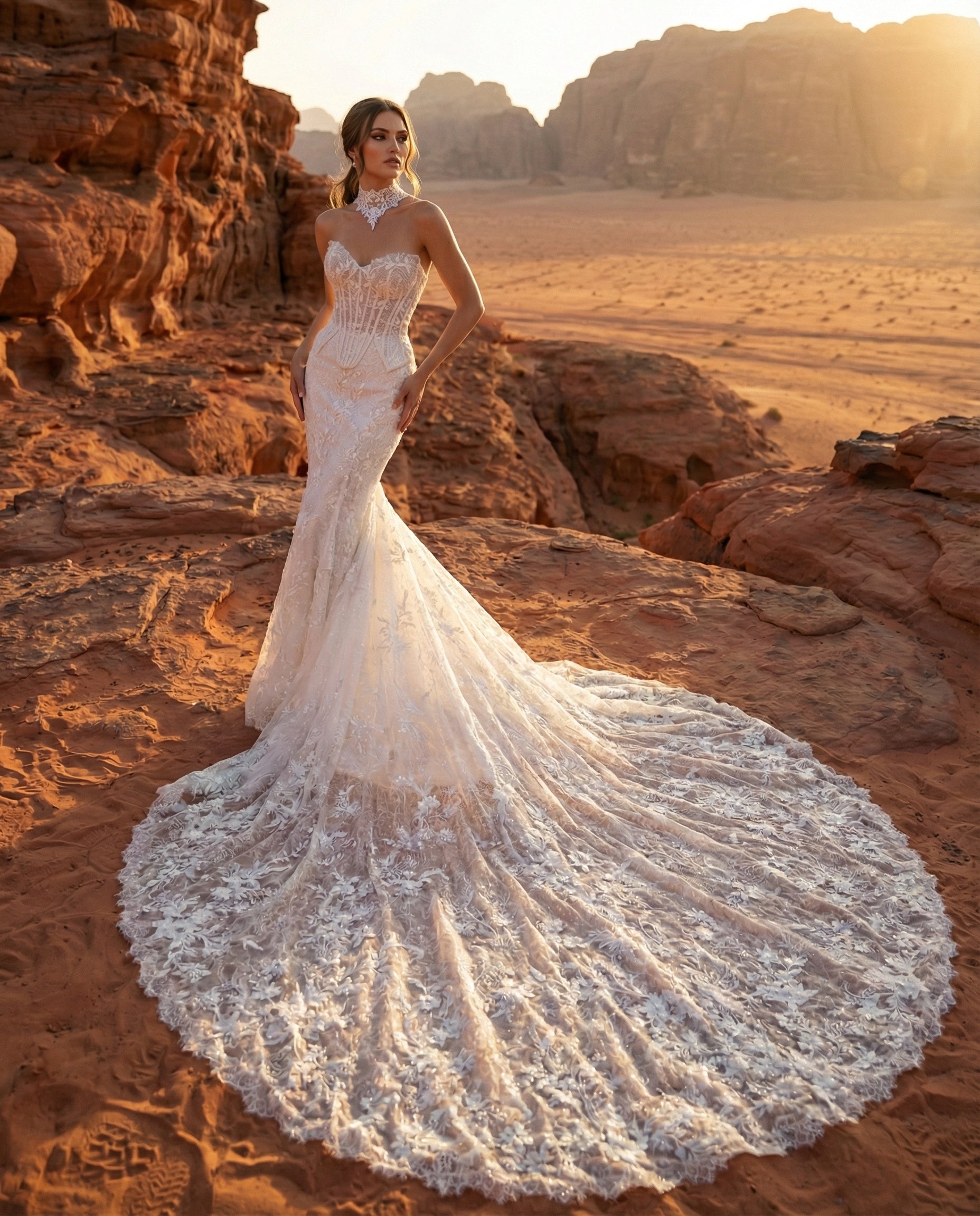 Abito da Sposa a Sirena in Pizzo con Corpetto Bustier e Scollo a Cuore - LUIGI BRUNO - MODELLO LBS435