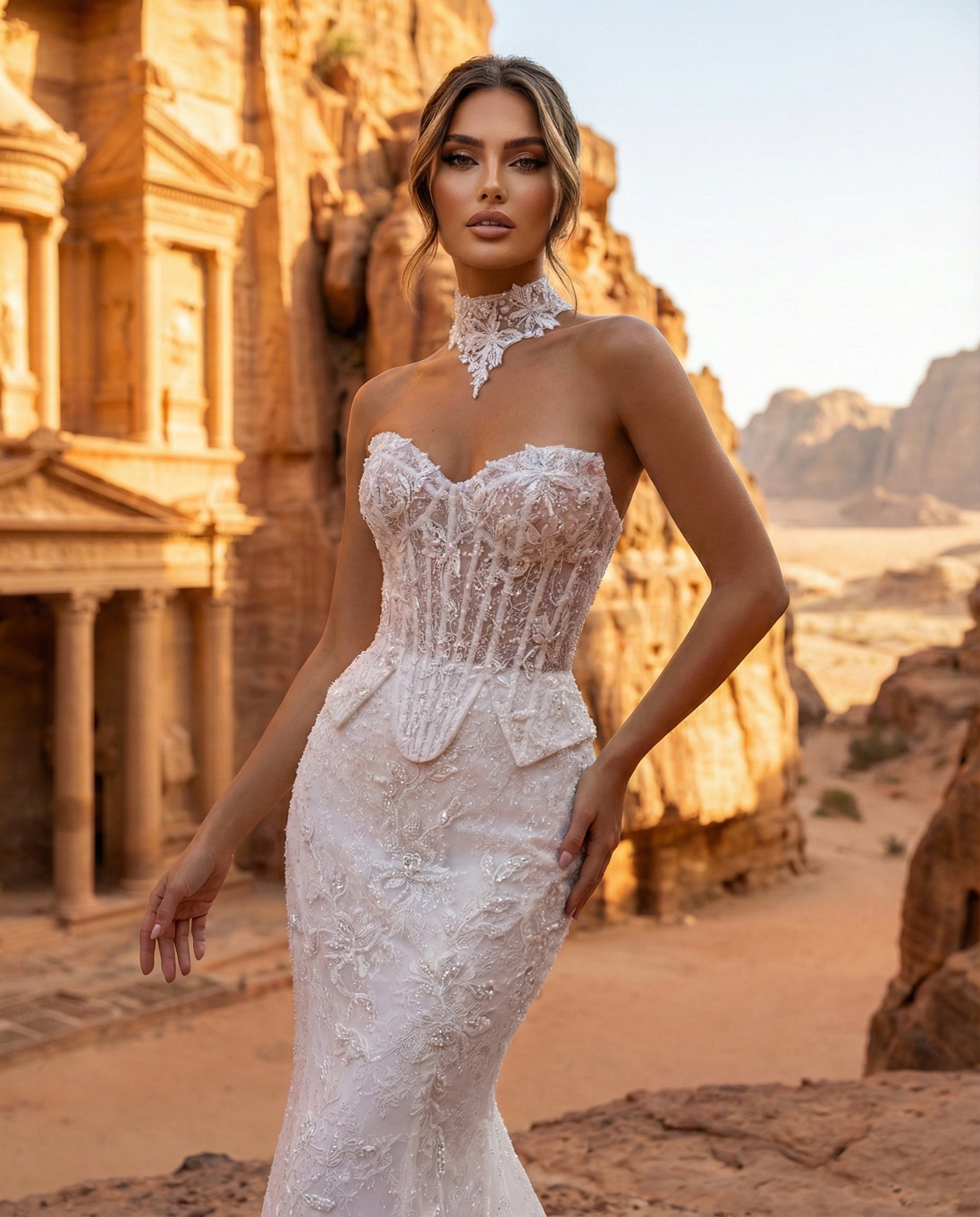 Abito da Sposa a Sirena in Pizzo con Corpetto Bustier e Scollo a Cuore - LUIGI BRUNO - MODELLO LBS435