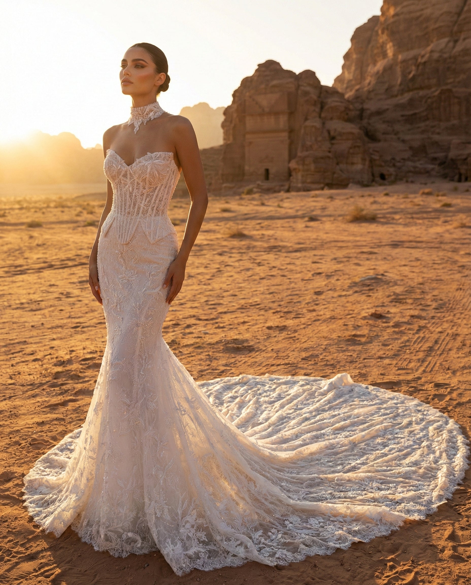 Abito da Sposa a Sirena in Pizzo con Corpetto Bustier e Scollo a Cuore - LUIGI BRUNO - MODELLO LBS435