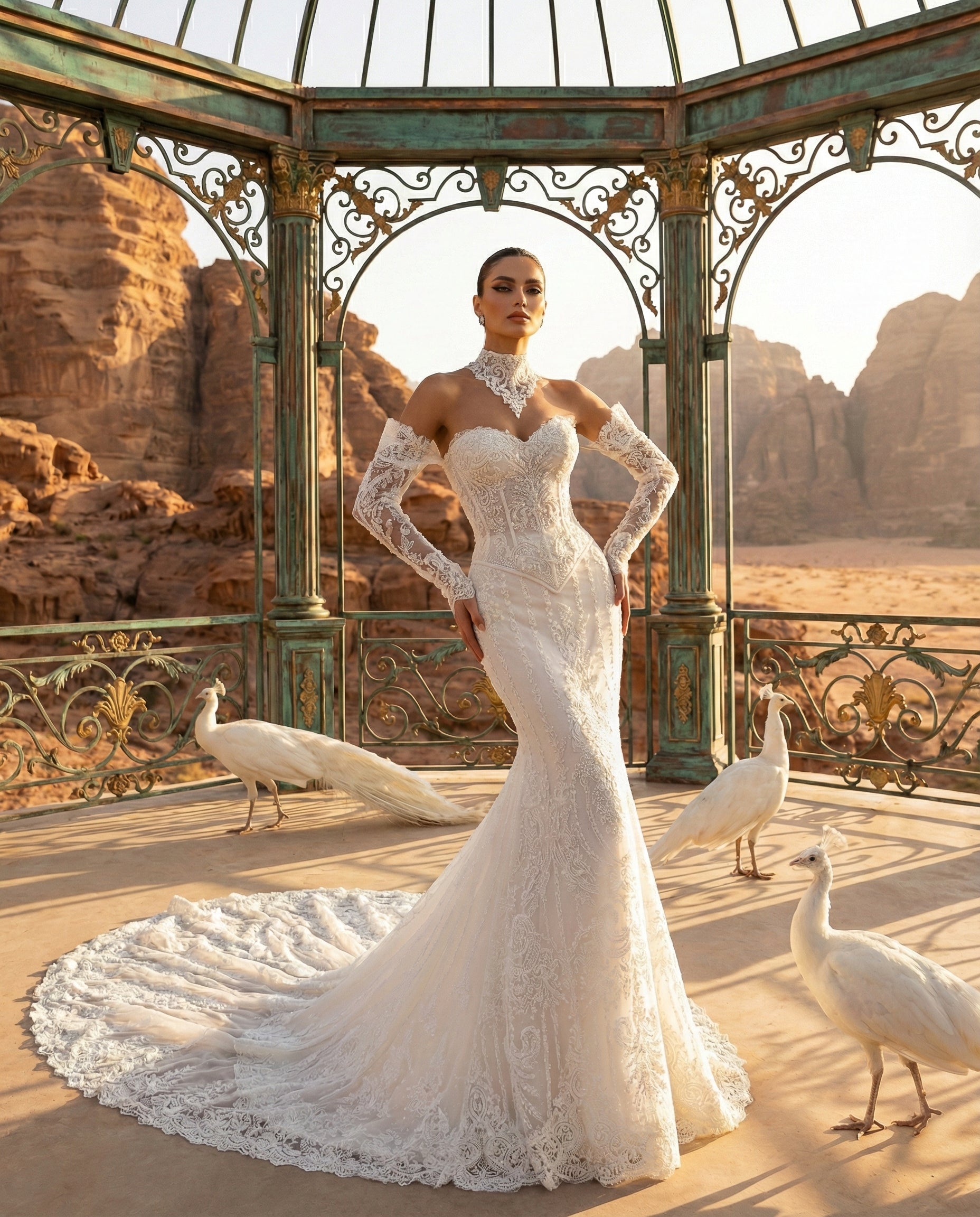 Abito da Sposa a Sirena in Pizzo con Corpetto Bustier e Maniche Staccabili - LUIGI BRUNO - Modello LBS 437