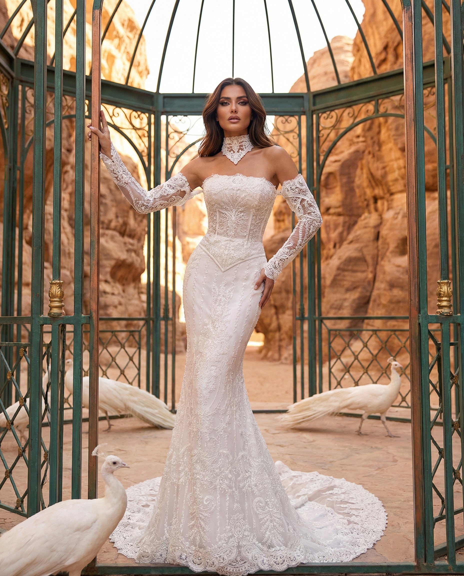 Abito da Sposa a Sirena in Pizzo con Corpetto Bustier e Maniche Staccabili - LUIGI BRUNO - Modello LBS 437