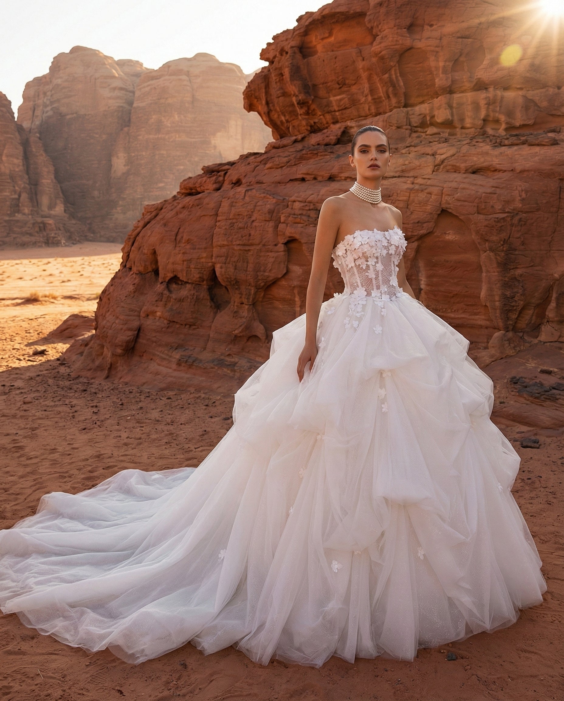 Abito da Sposa Principesco in Tulle con Corpetto Bustier e Fiori 3D | LUIGI BRUNO - Modello LBS 442