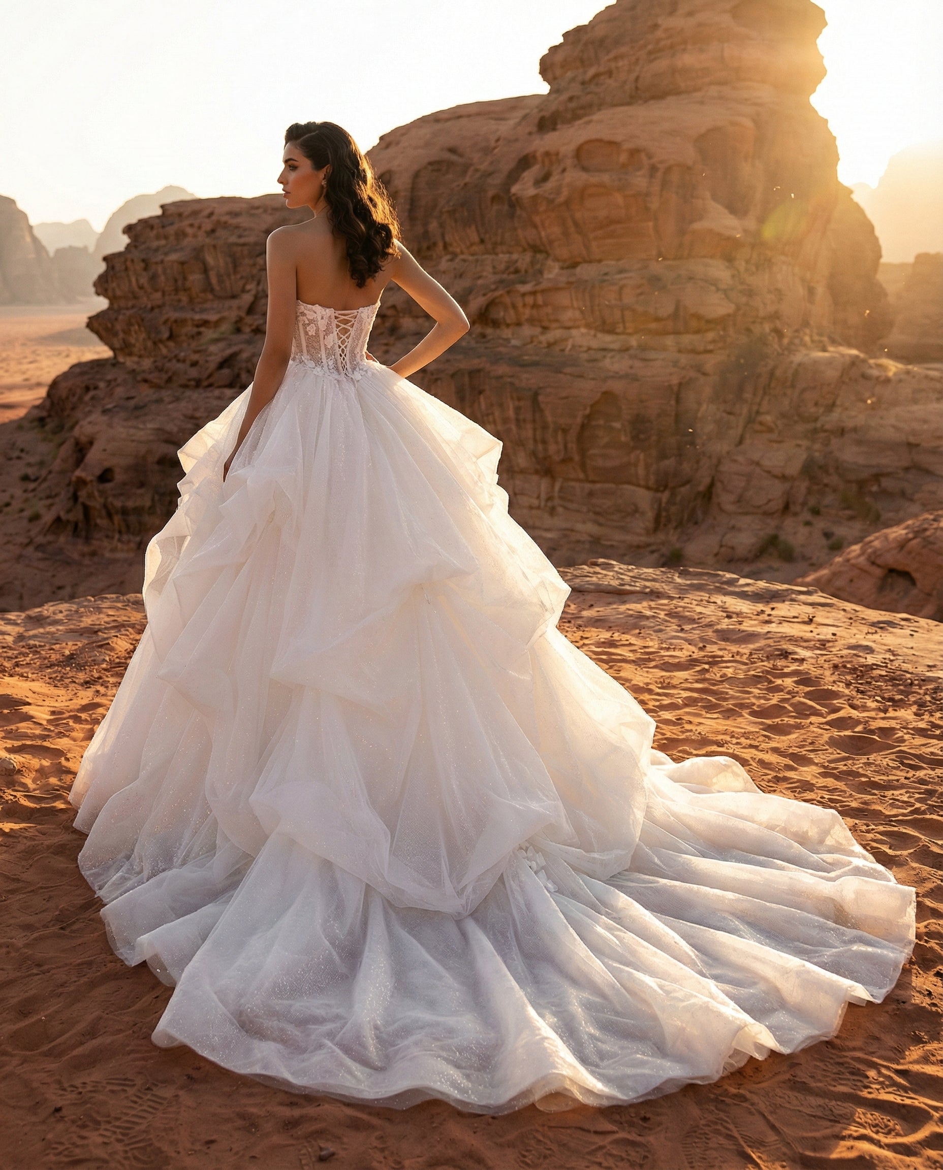 Abito da Sposa Principesco in Tulle con Corpetto Bustier e Fiori 3D | LUIGI BRUNO - Modello LBS 442