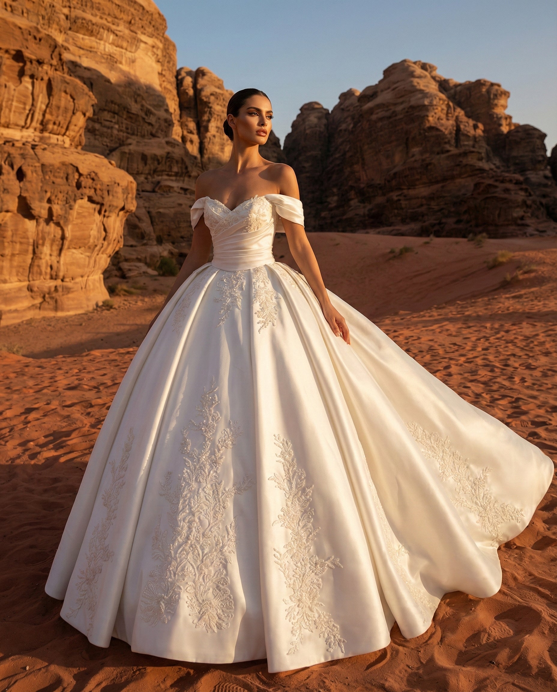 Abito da Sposa Principesco in Raso con Pizzo Floreale e Scollo a Cuore - LUIGI BRUNO - MODELLO LBS444