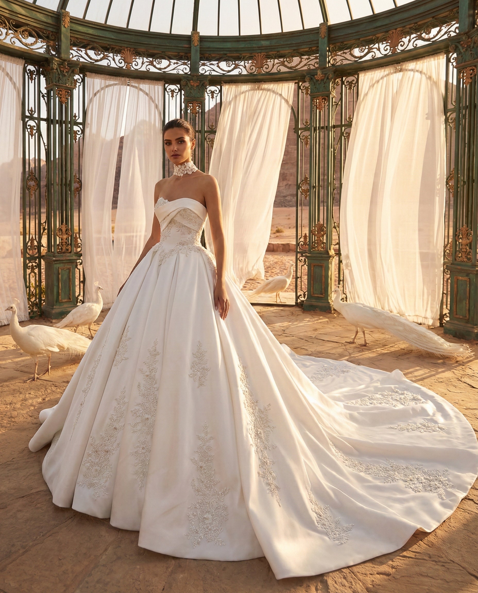 Abito da Sposa Principesco in Raso Strutturato con Ricami a Cascata – LUIGI BRUNO - Modello LBS 445