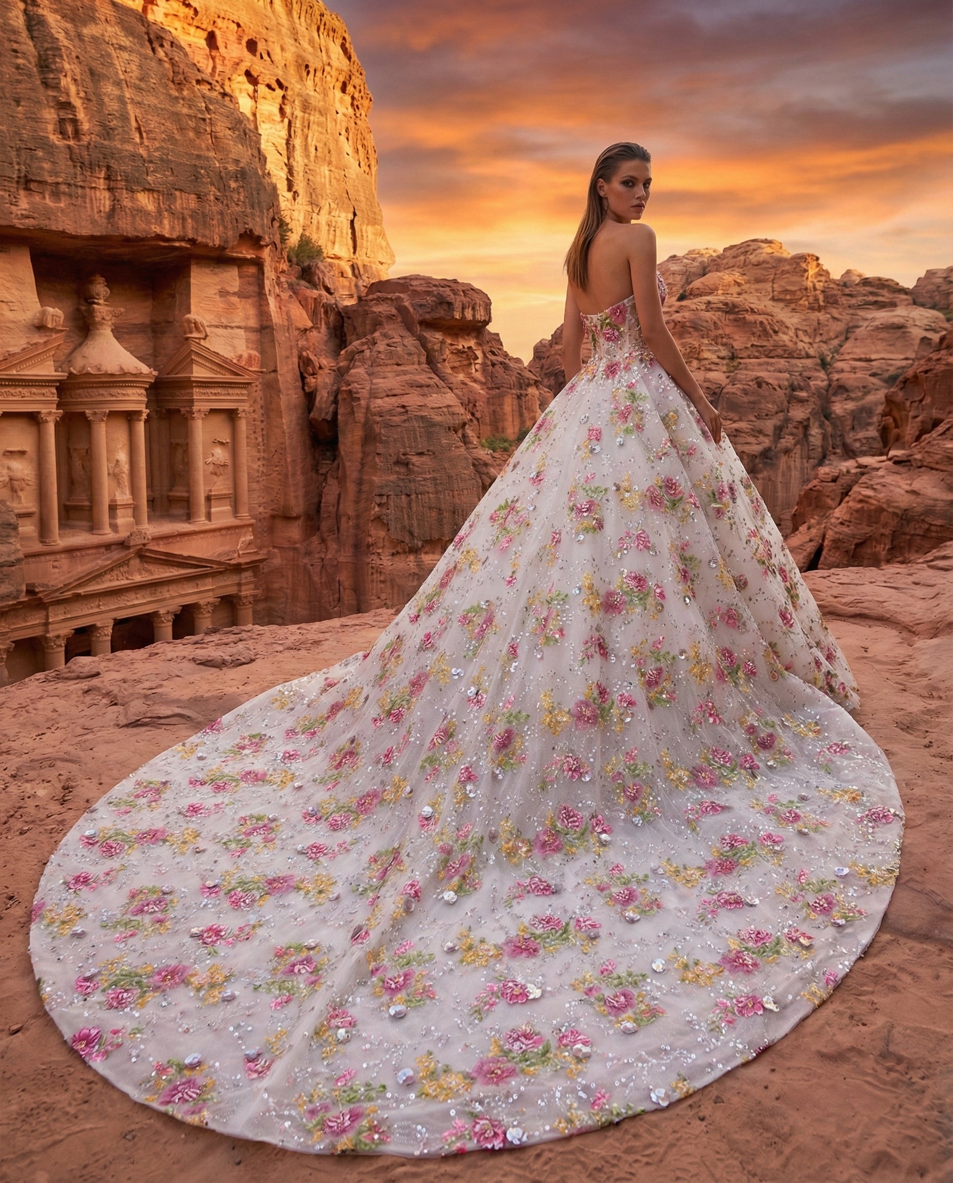 Abito Haute Couture con Ricami Floreali e Paillettes – LUIGI BRUNO - Modello LBS 446