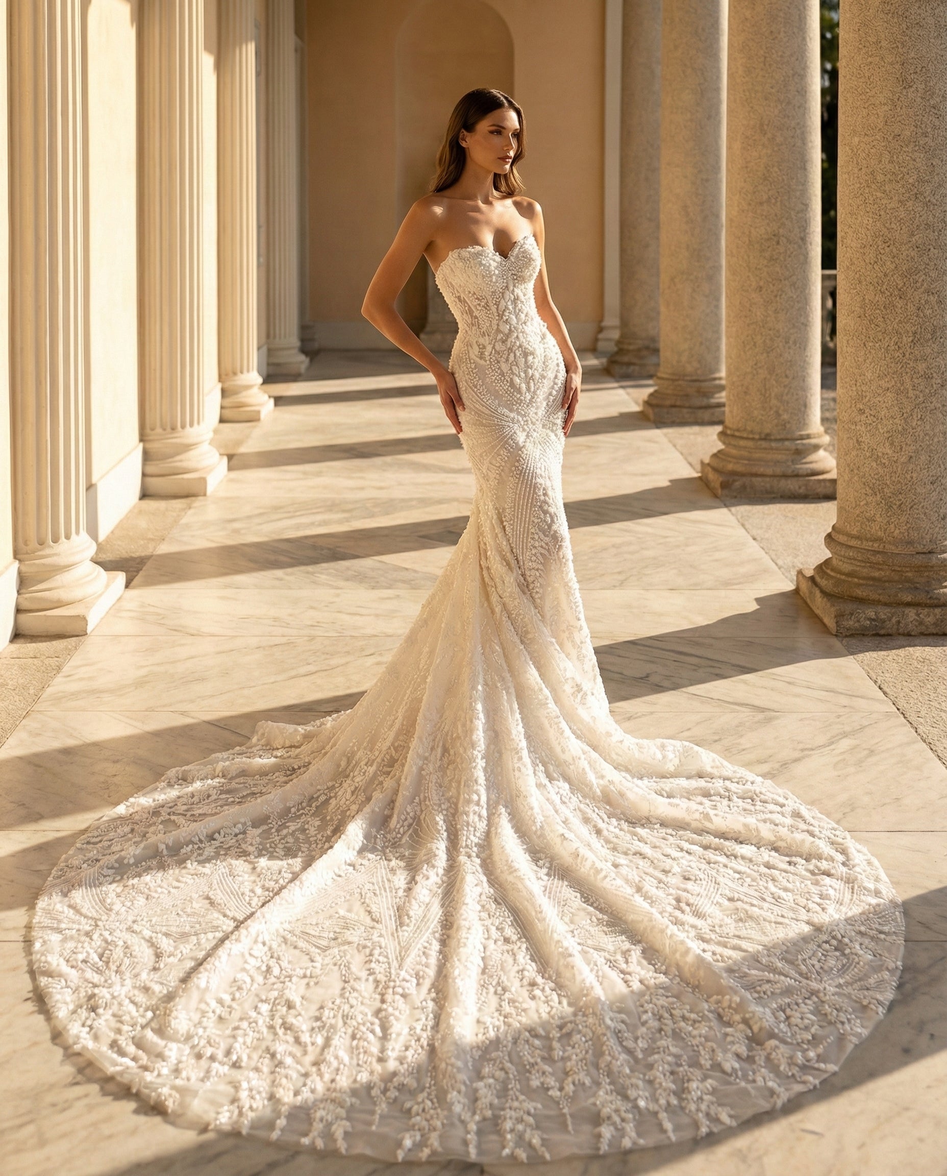Abito da Sposa a Sirena Gioiello con Mantella Haute Couture e Strascico Regale - Luigi Bruno - LBS396