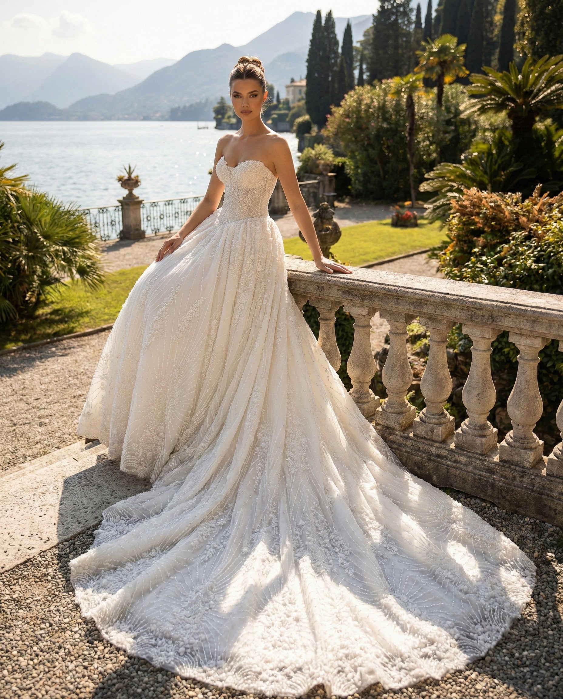 Abito da Sposa Principessa con Scollo a Cuore e Ricami in Cristallo-Luigi Bruno - LBS 397
