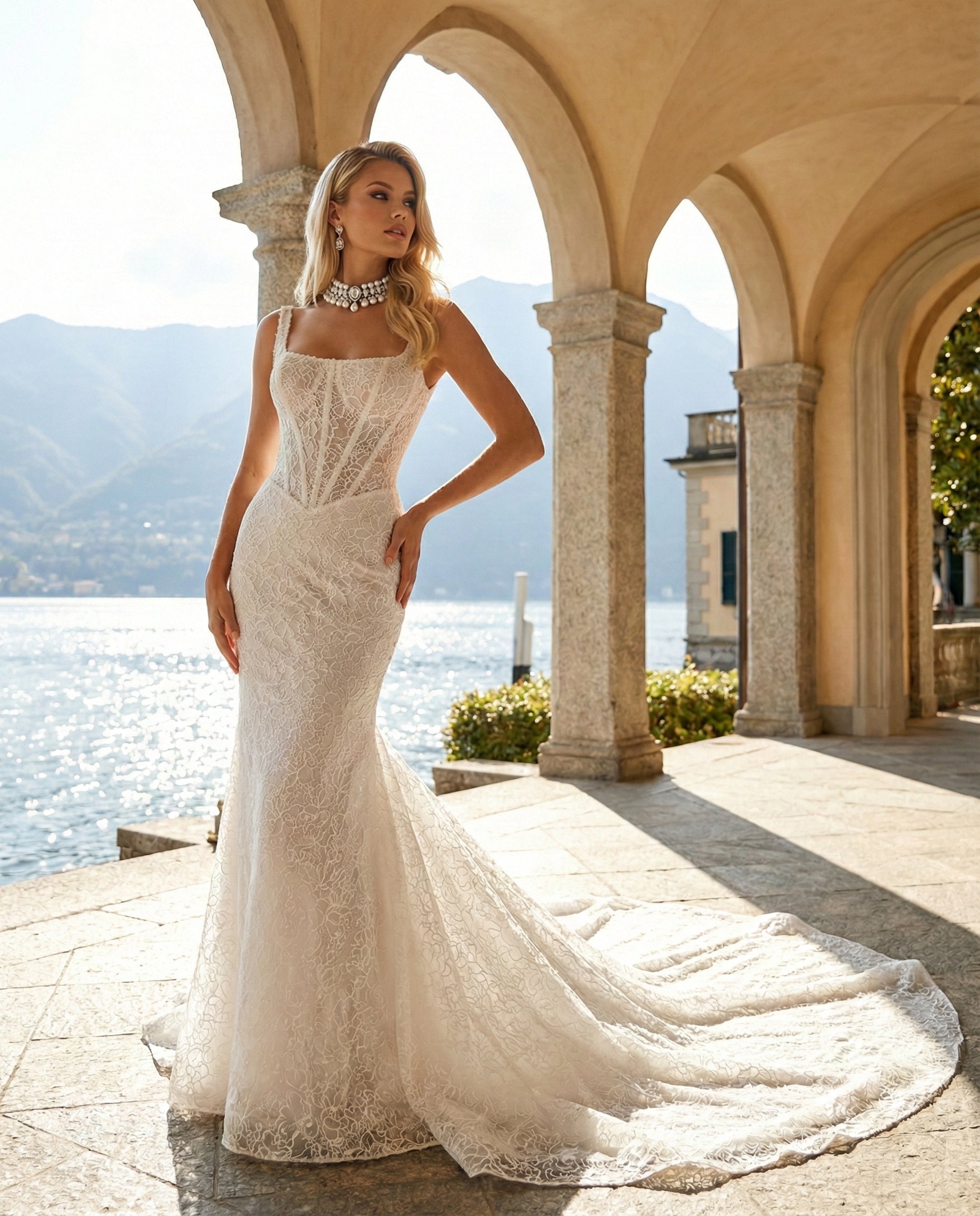 Abito da Sposa Romantico in Pizzo Floreale con Scollo Quadrato e Corpetto a Bustier E Sopragonna Staccabile - MARA RAMIREZ - MODELLO SPR293