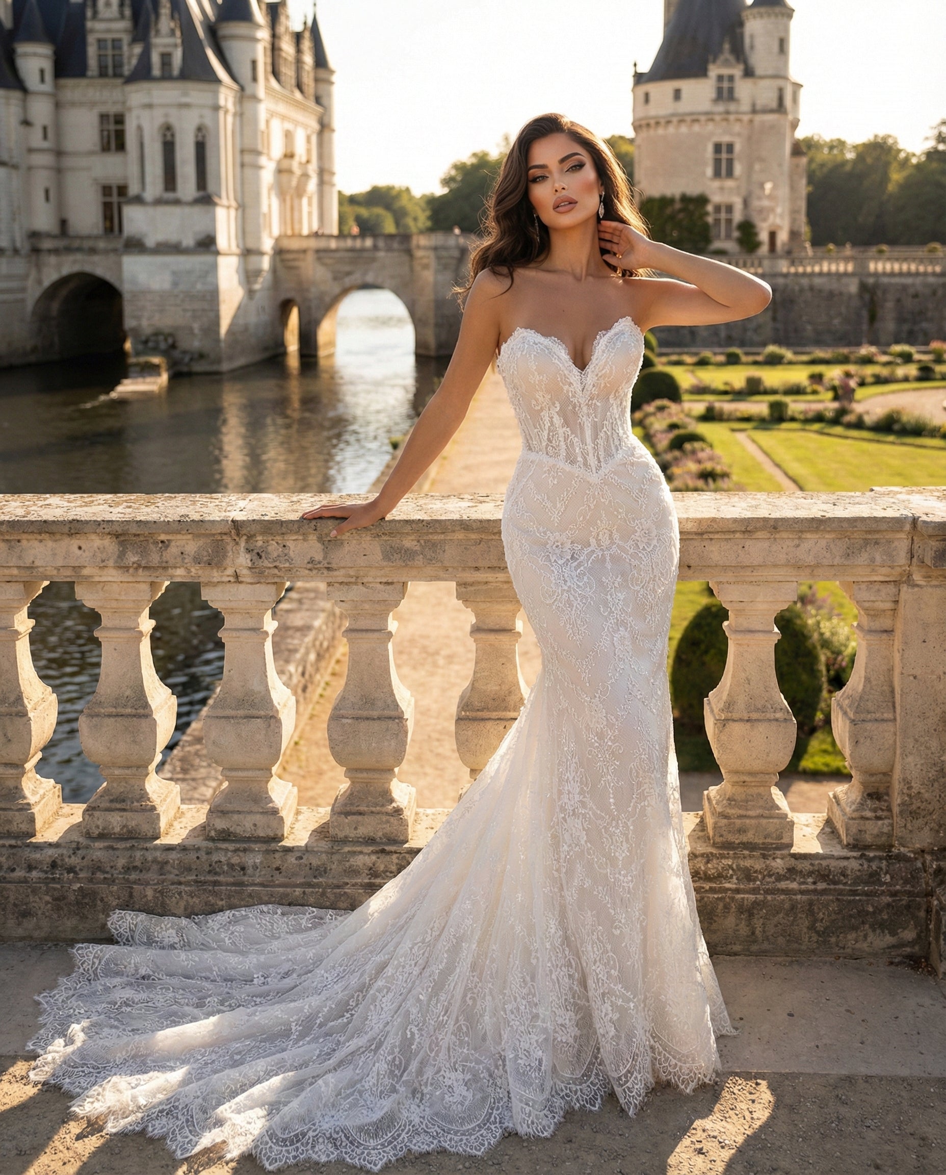 Abito da Sposa a Sirena in Pizzo chantilly con Scollo a Cuore e Corpetto a Corsetto E Bolero - MARA RAMIREZ - MODELLO SPR294