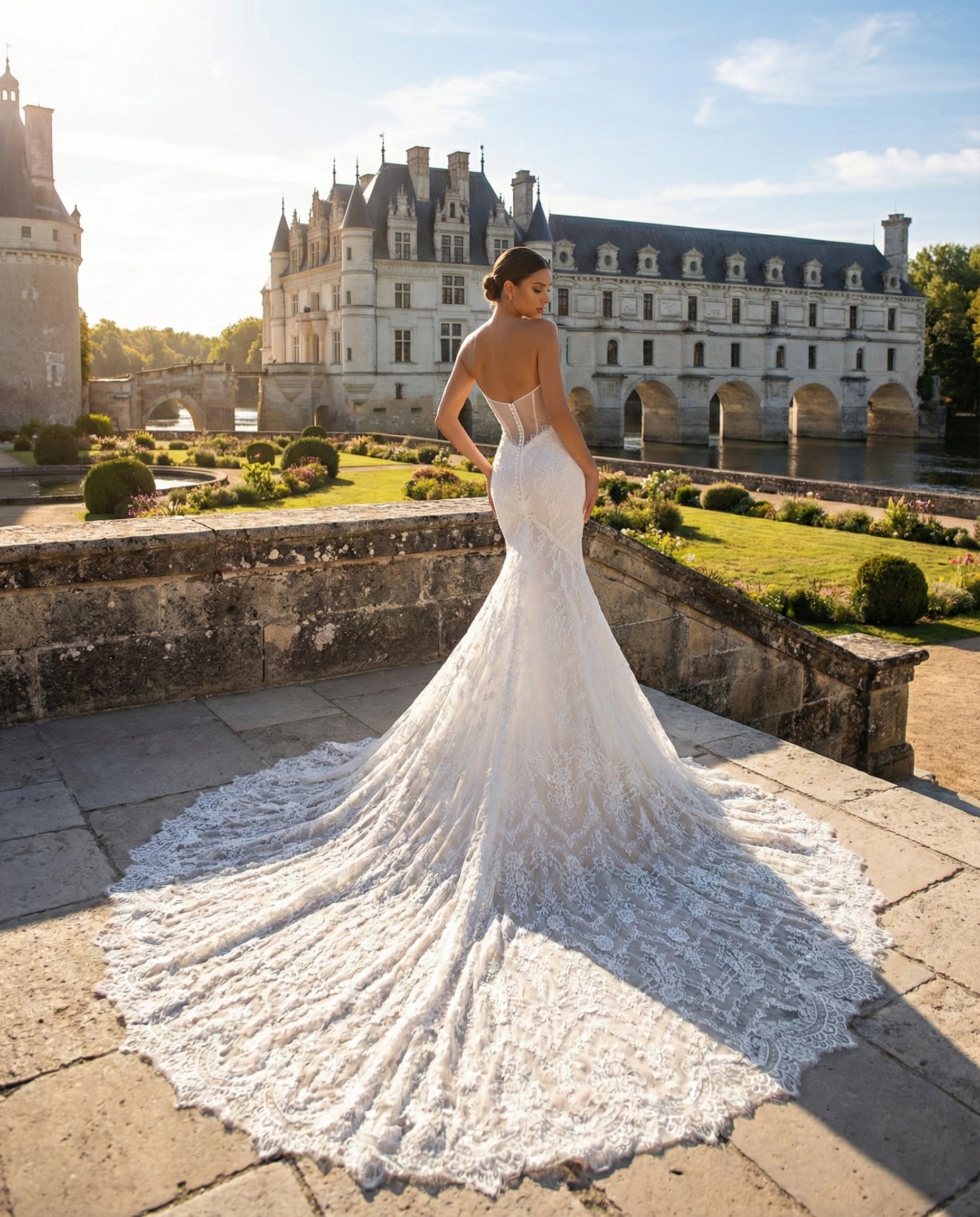 Abito da Sposa a Sirena in Pizzo chantilly con Scollo a Cuore e Corpetto a Corsetto E Bolero - MARA RAMIREZ - MODELLO SPR294