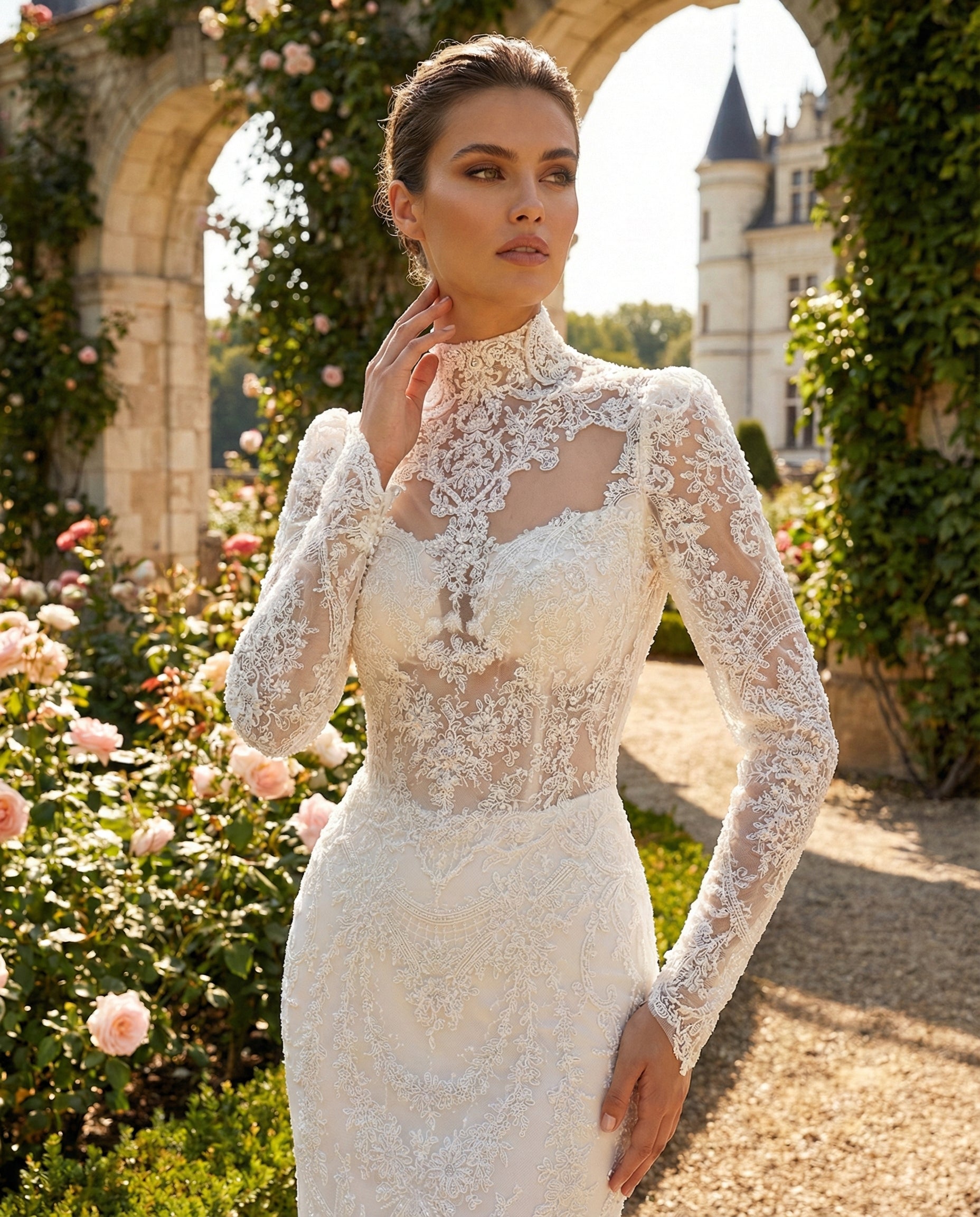 Abito da Sposa a Sirena in Pizzo con Collo Alto e Sovragonna Maestosa | MARA RAMIREZ - Modello SPR 295