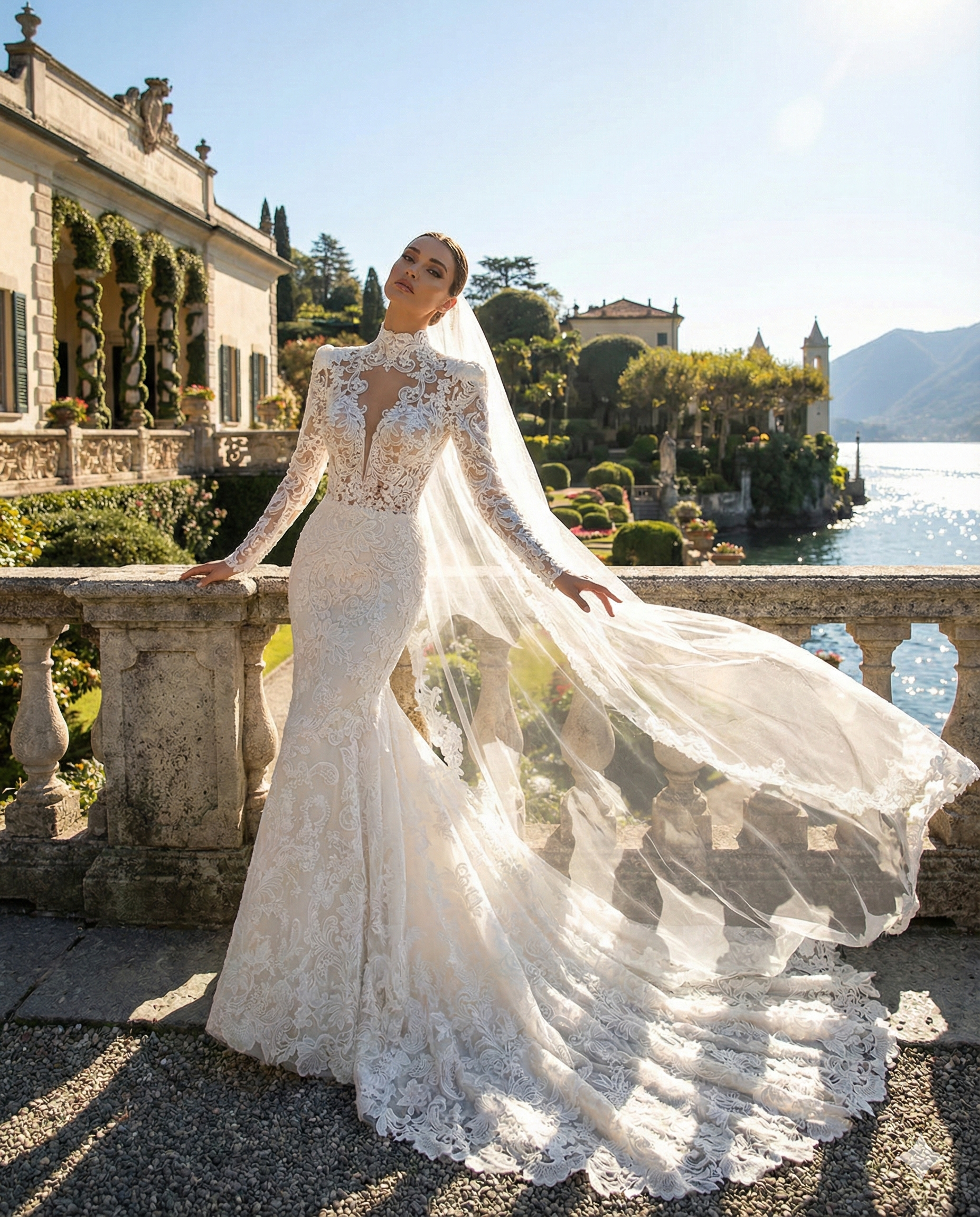 Abito da Sposa a Sirena in Pizzo con Maniche Lunghe e Collo Alto - MARA RAMIREZ - MODELLO SPR300