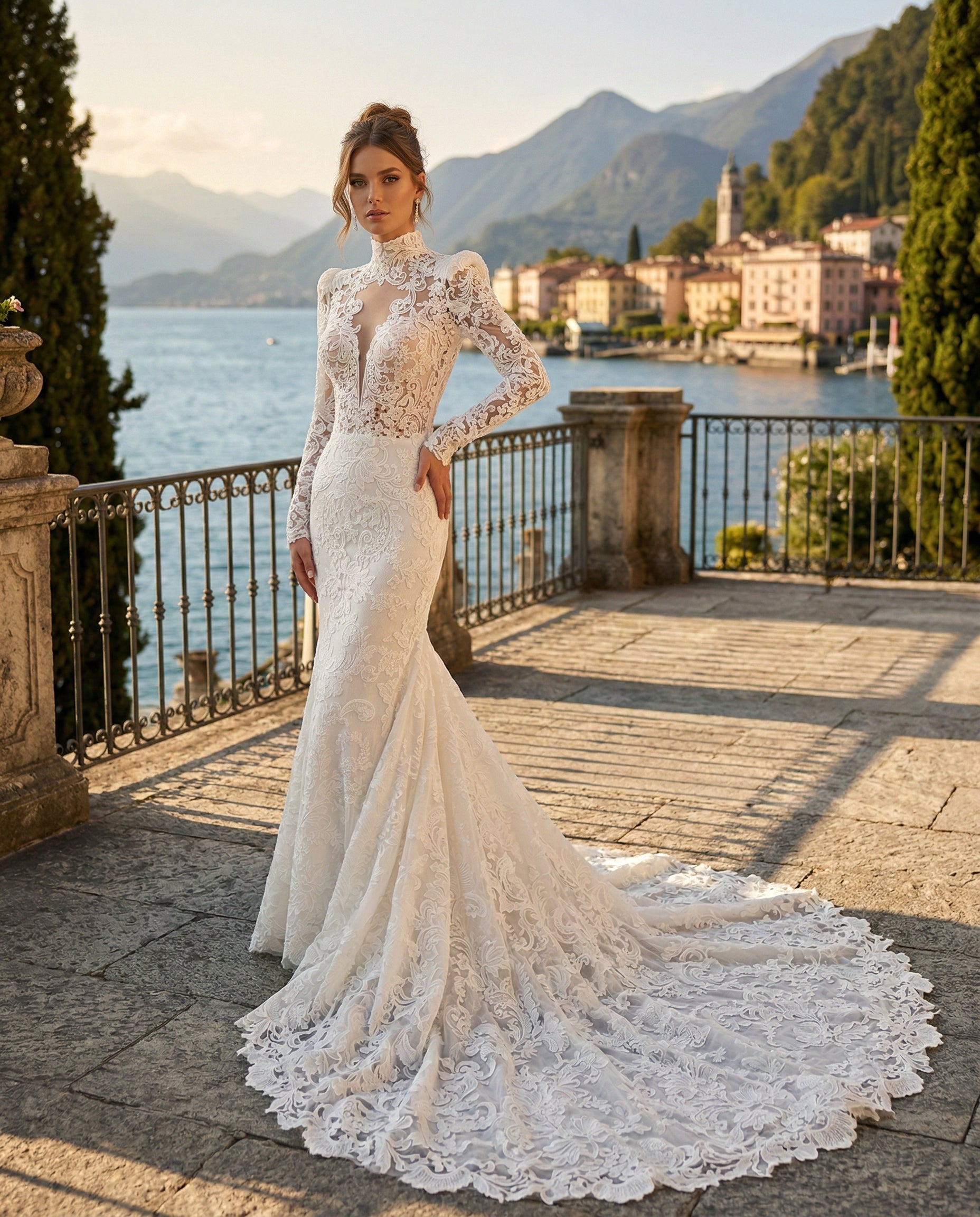 Abito da Sposa a Sirena in Pizzo con Maniche Lunghe e Collo Alto - MARA RAMIREZ - MODELLO SPR300