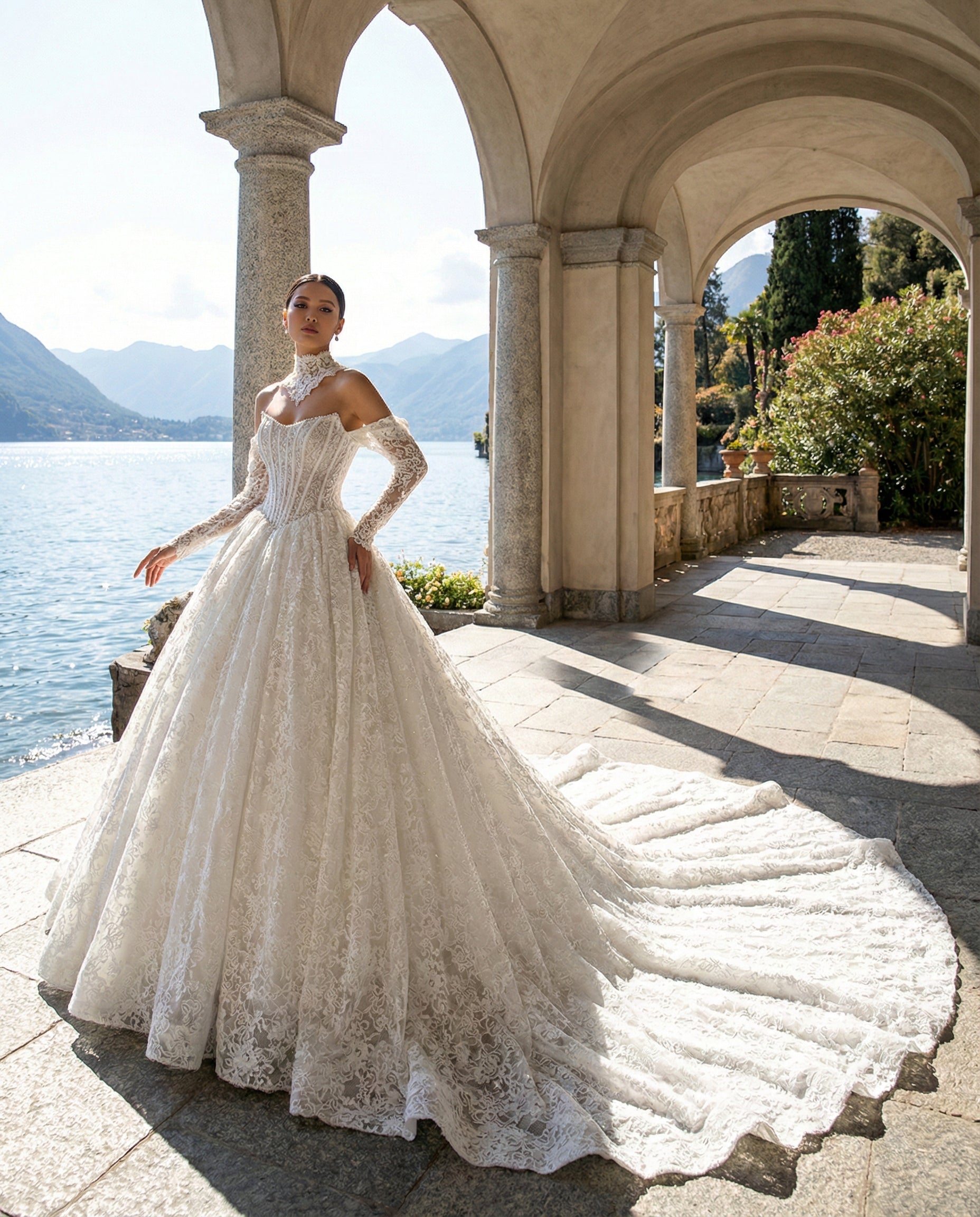 Abito da Sposa in Pizzo Stile Principessa con Corsetto e Maniche Lunghe |MARA RAMIREZ - Modello SPR 303