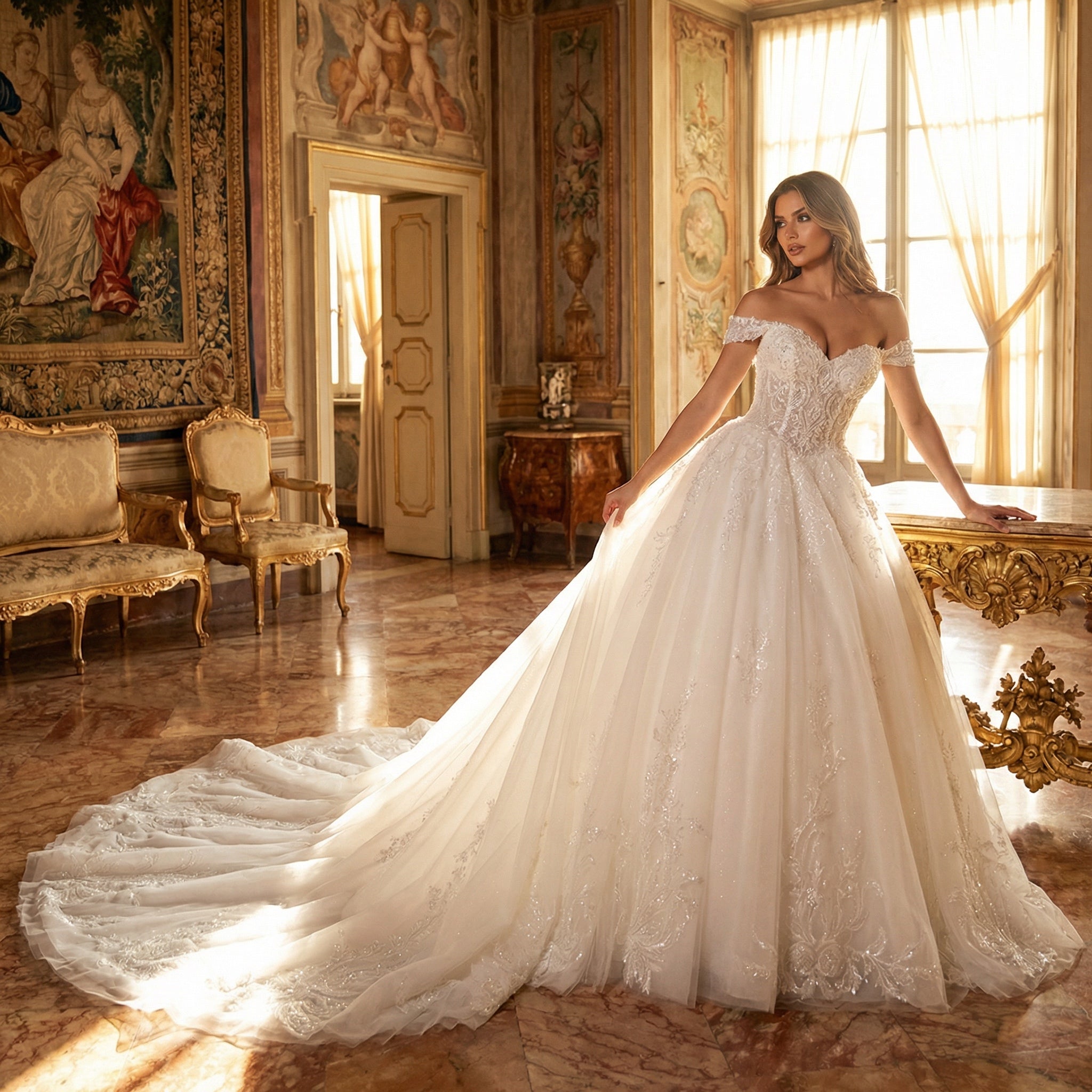 Abito da Sposa Principesco in Tulle e Pizzo con Scollo Omerale - MARA RAMIREZ - Modello SPR 304
