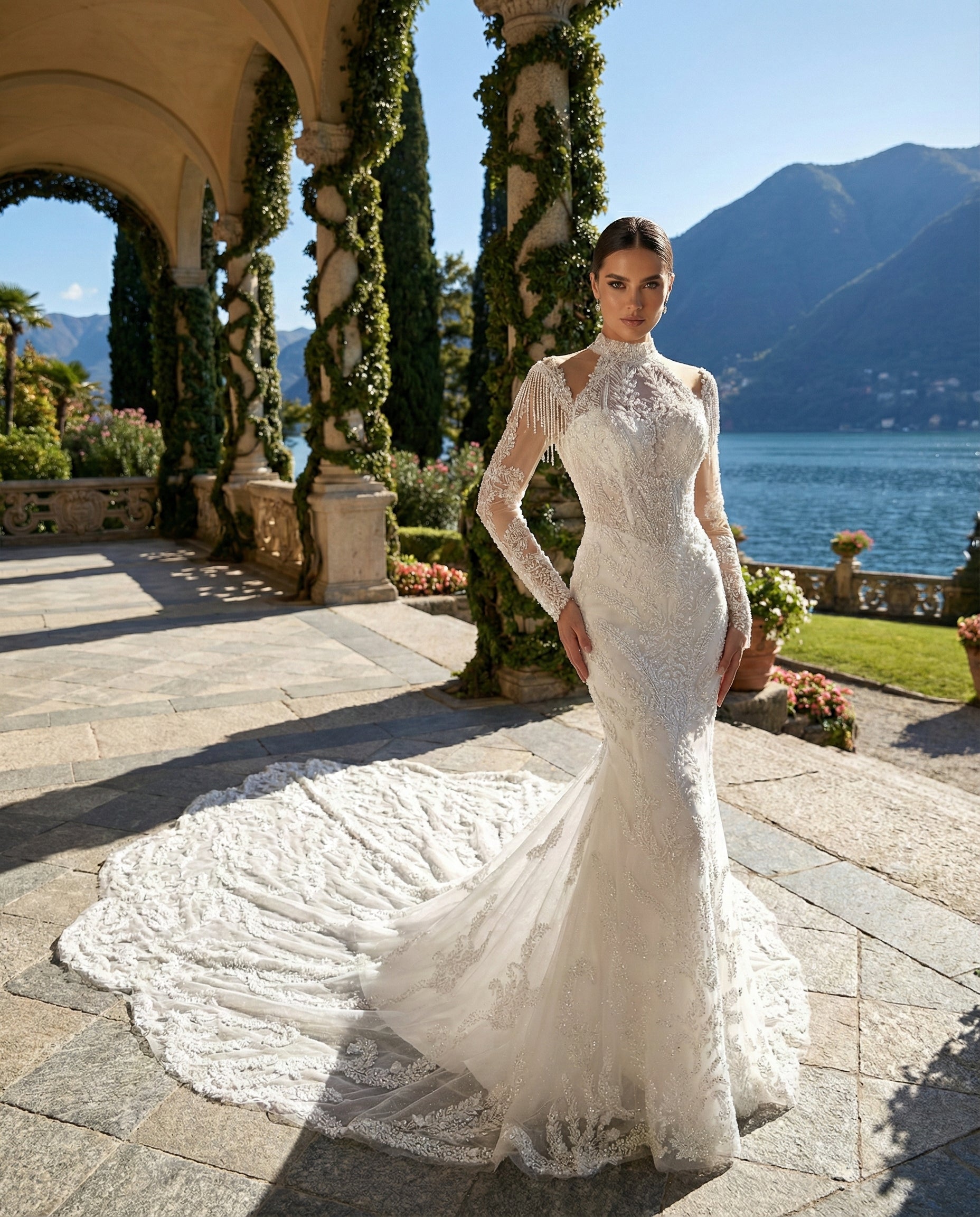 Abito da Sposa a Sirena Haute Couture con Collo Alto e Maniche Lunghe Ricamate – MARA RAMIREZ - Modello SPR 305