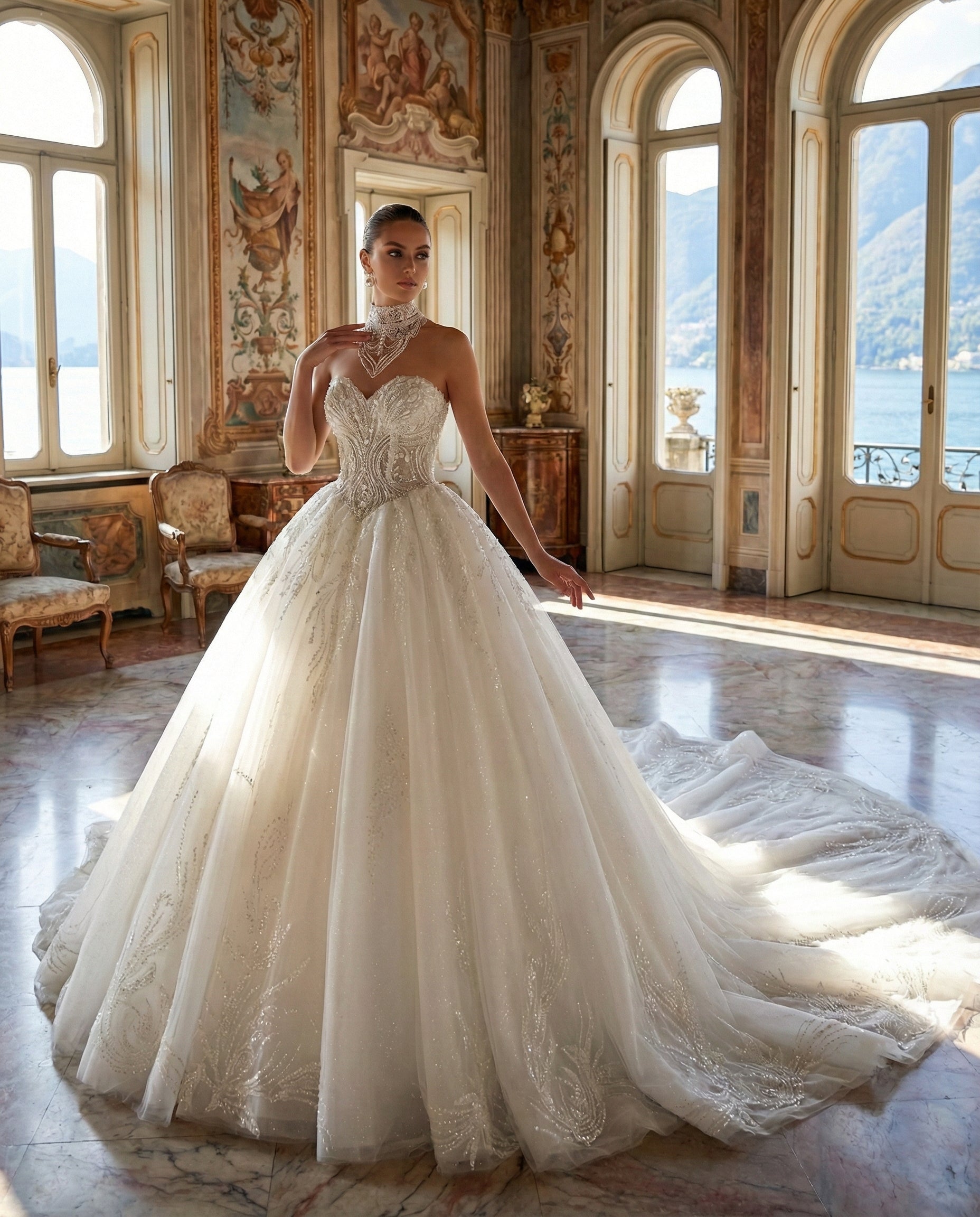 Abito da Sposa Modello Principessa con Corpetto Gioiello e Strascico - MARA RAMIREZ - SPR 306