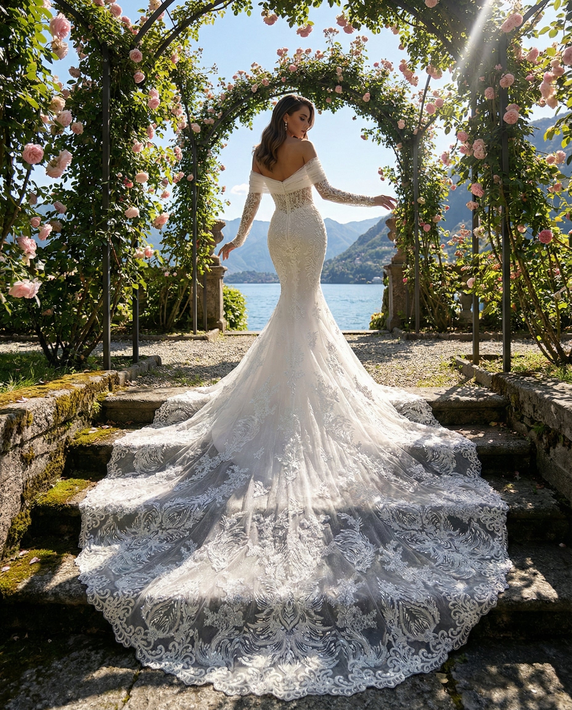 Abito da Sposa a Sirena in Pizzo con Maniche Lunghe e Scollo Illusione – MARA RAMIREZ - Modello SPR 314