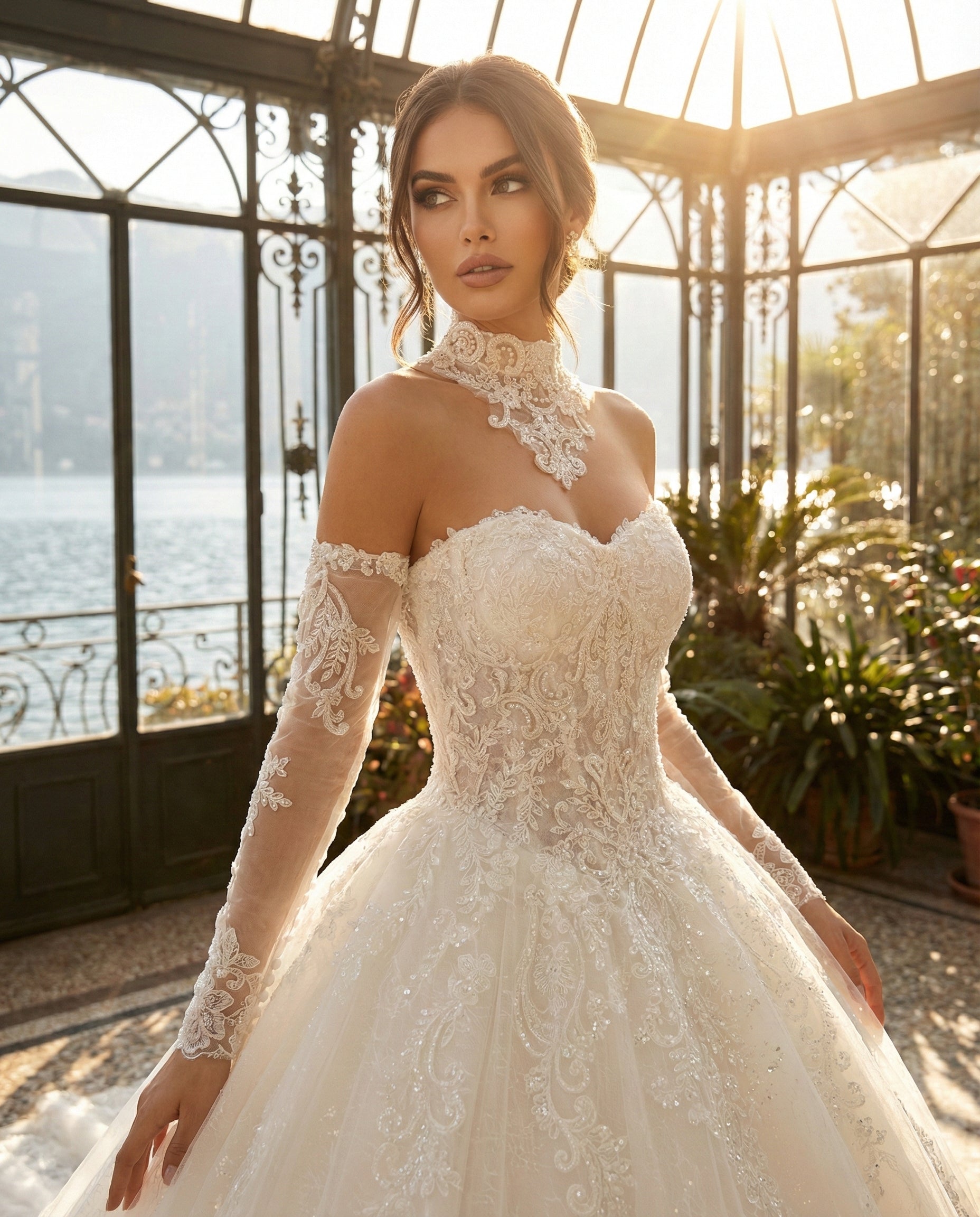 Abito da Sposa Principessa in Tulle e Pizzo con Maniche Illusione e Strascico Reale - MARA RAMIREZ - Modello SPR 320