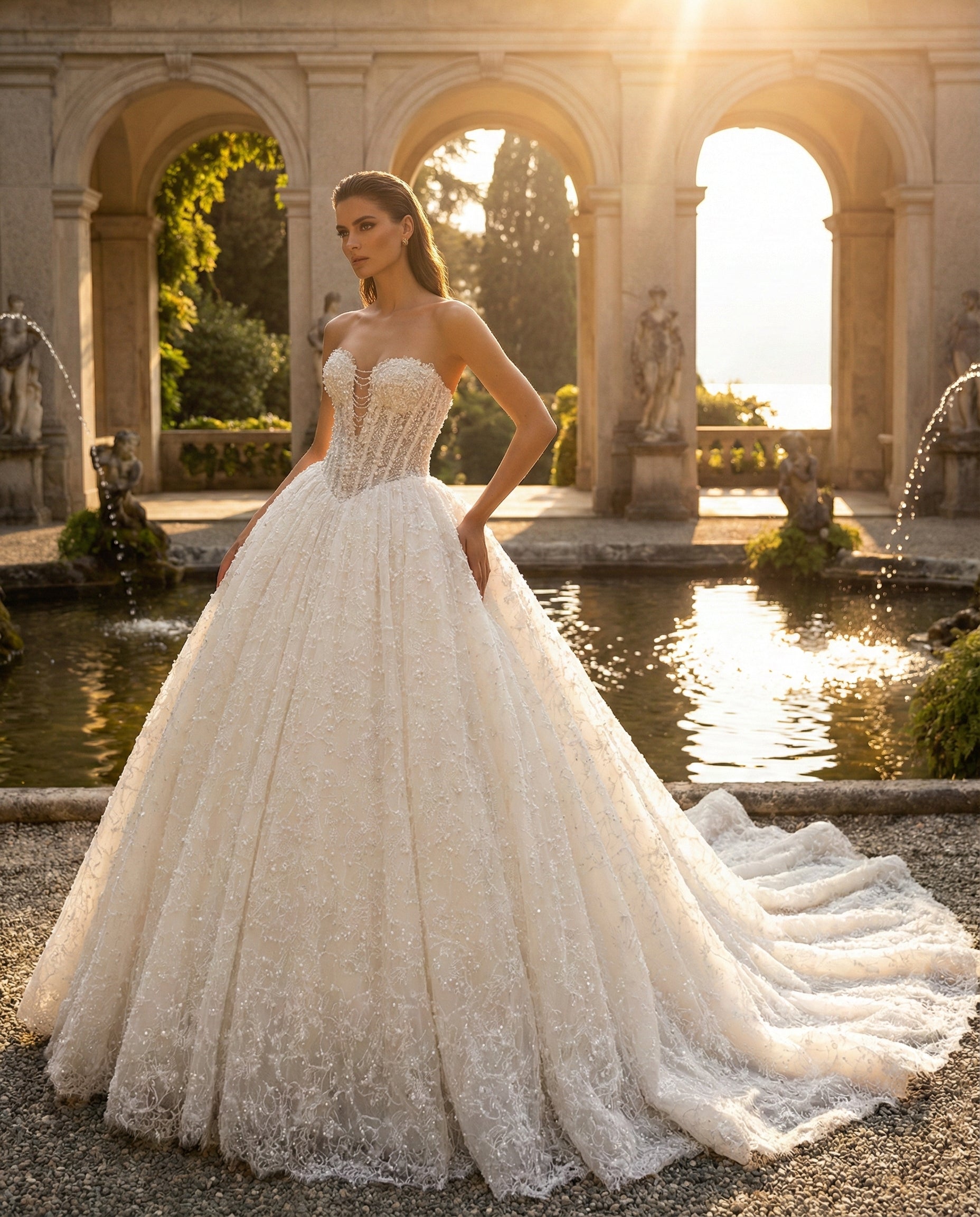Abito da Sposa Principesco | Corpetto Gioiello e Pizzo - Luigi Bruno -LBS 394