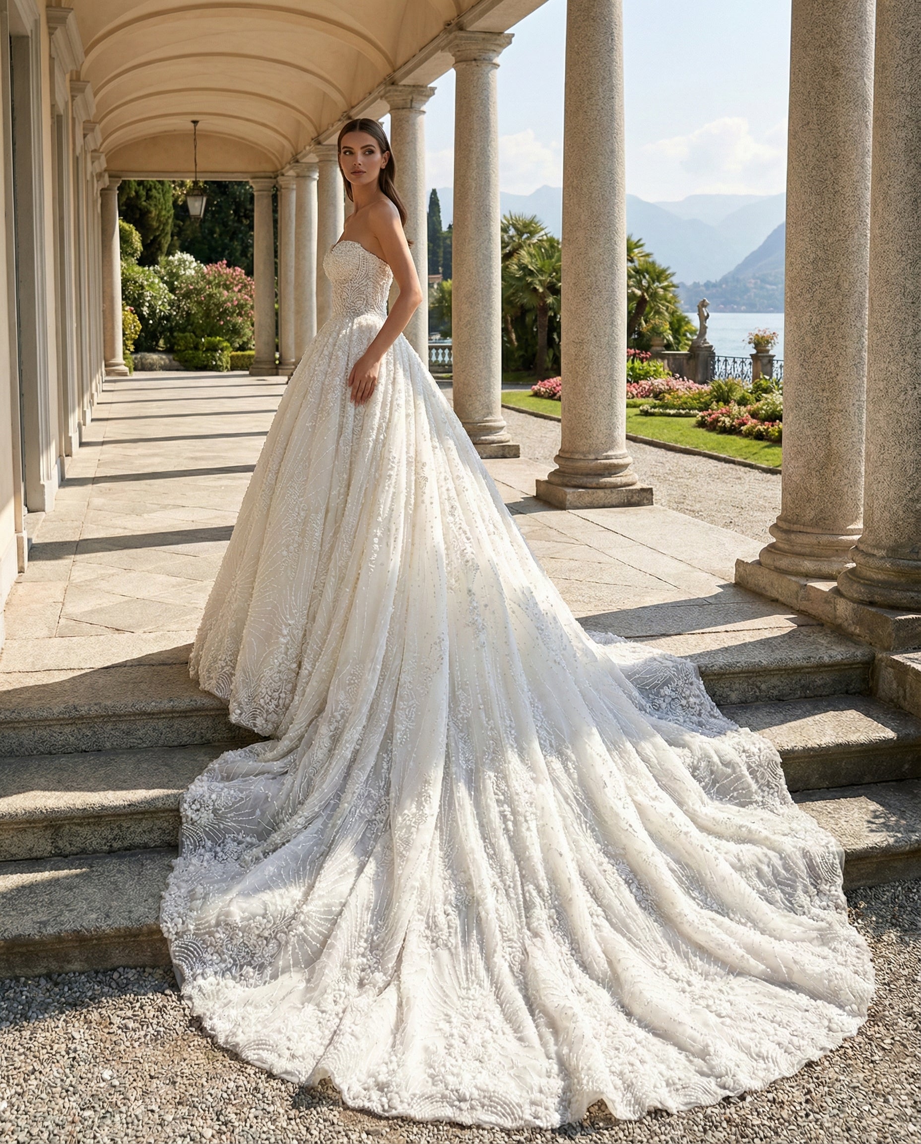 Abito da Sposa Principessa con Scollo a Cuore e Ricami in Cristallo-Luigi Bruno - LBS 397