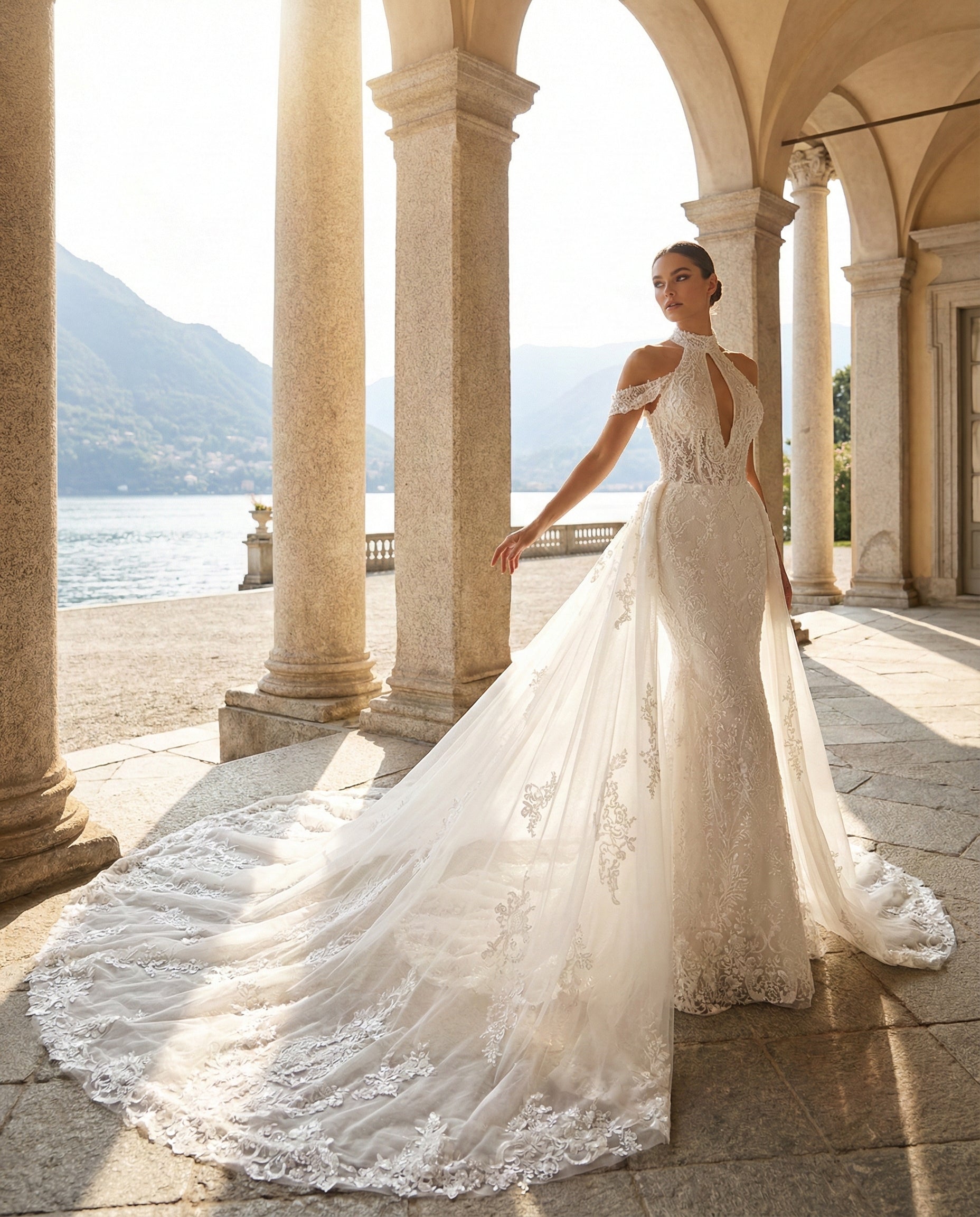 Abito da Sposa Sirena in Pizzo con Coda e Scollo a V | Luigi Bruno - LBS399