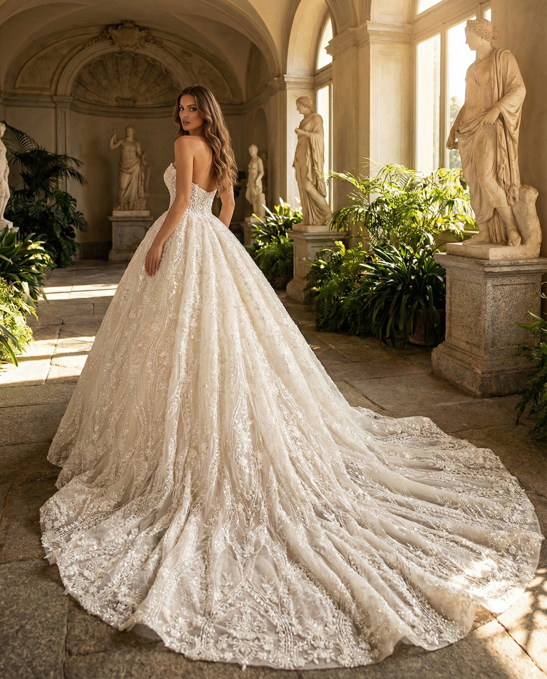 Abito da Sposa Principesco in Pizzo Ricamato e Cristalli | LuigiBruno - Modello LBS 402-1