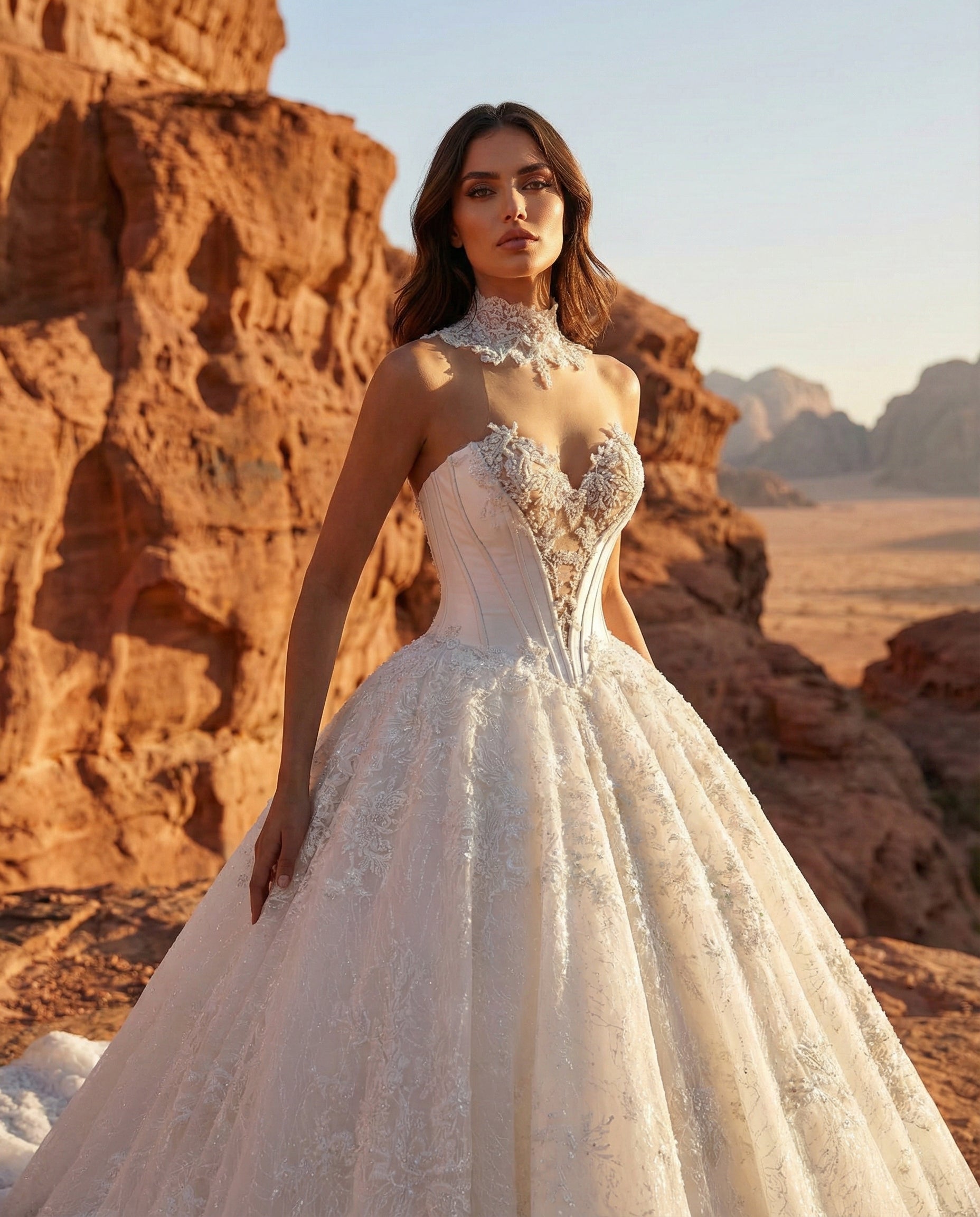 Abito da Sposa Principesco in Pizzo con Corpetto a Corsetto ed Effetto Illusione – Luigi Bruno- Modello LBS 410