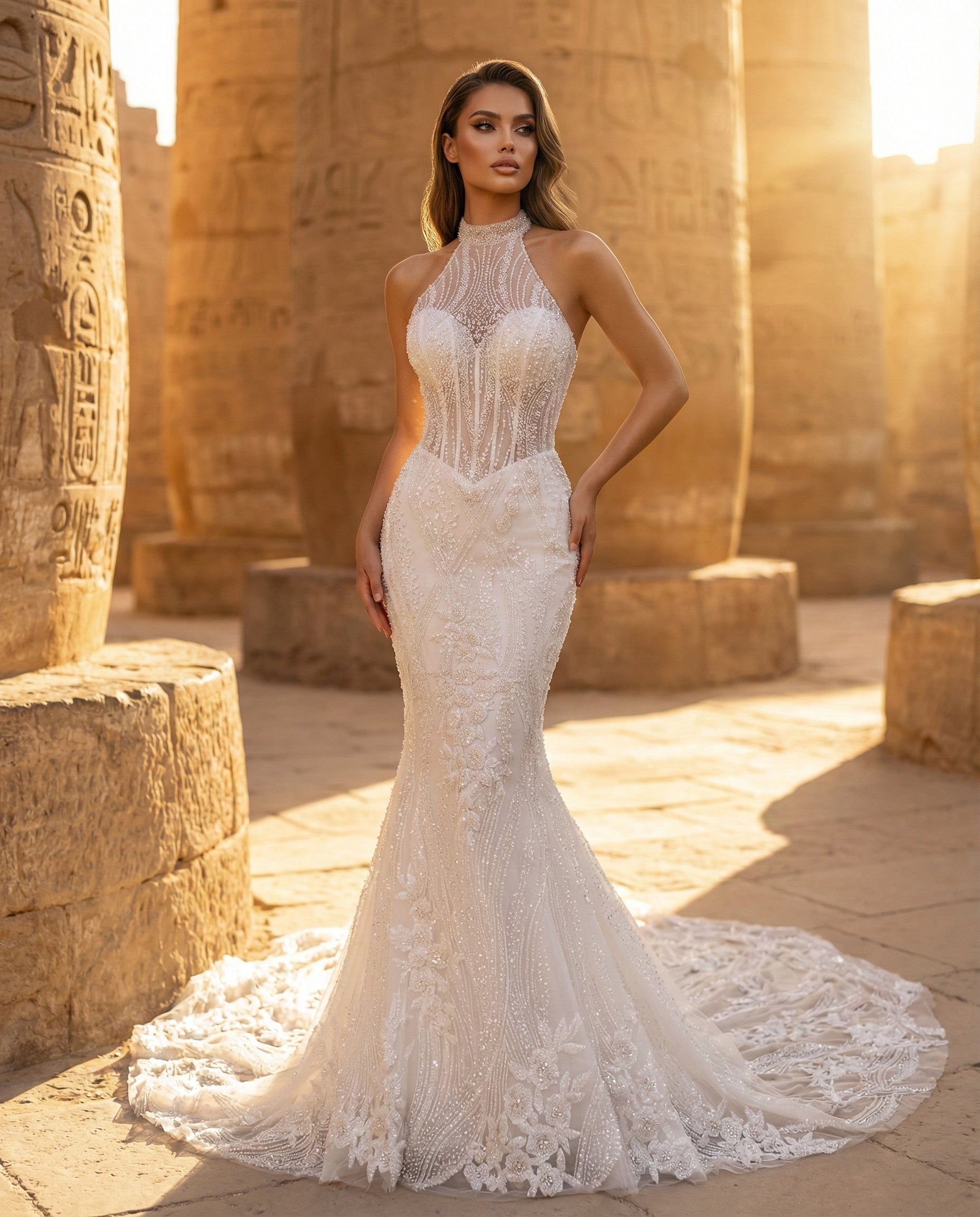 Abito da Sposa a Sirena con Collo Alto, Corsetto Strutturato e Ricami in Cristallo LUIGI BRUNO - MODELLO LBS420