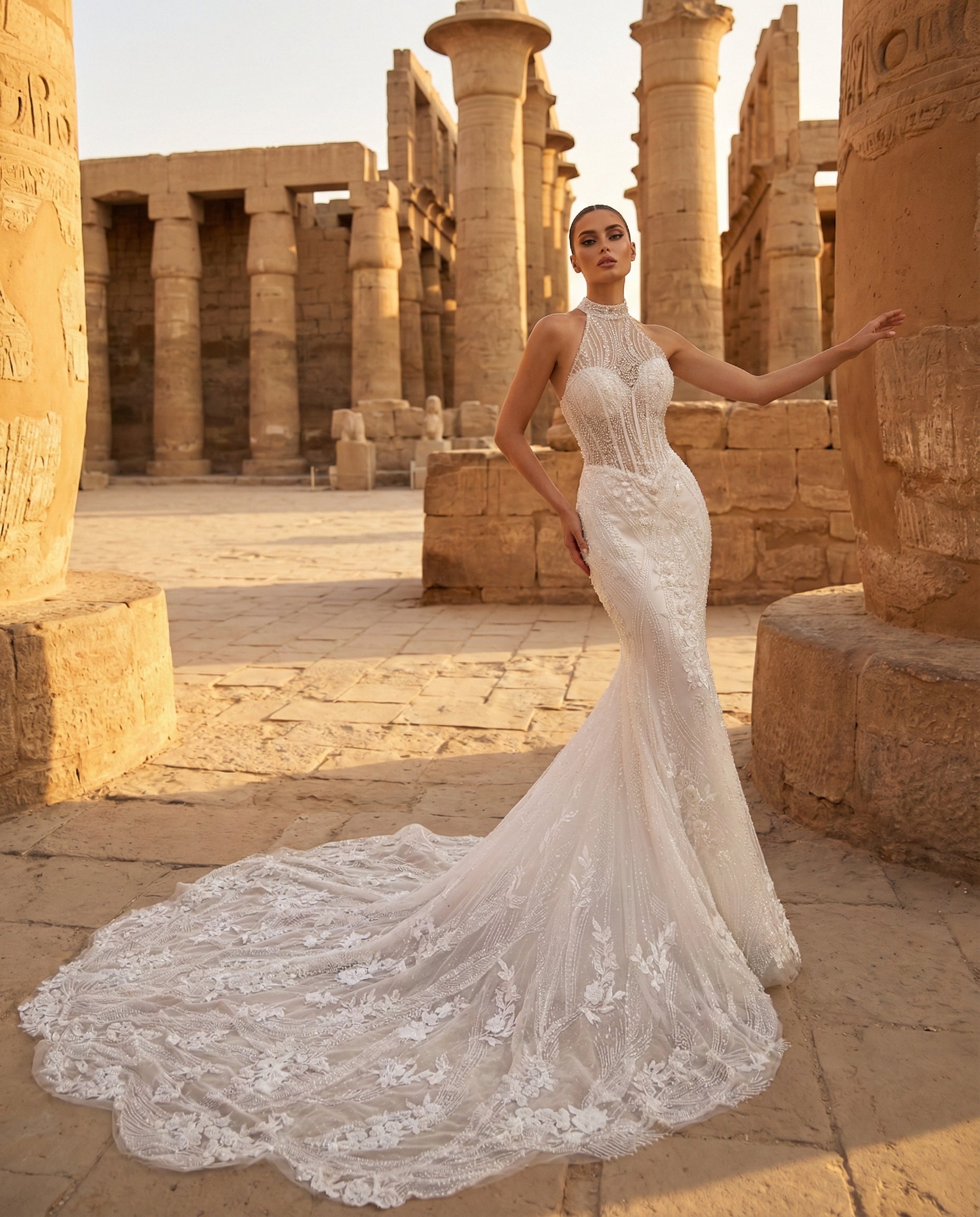 Abito da Sposa a Sirena con Collo Alto, Corsetto Strutturato e Ricami in Cristallo LUIGI BRUNO - MODELLO LBS420