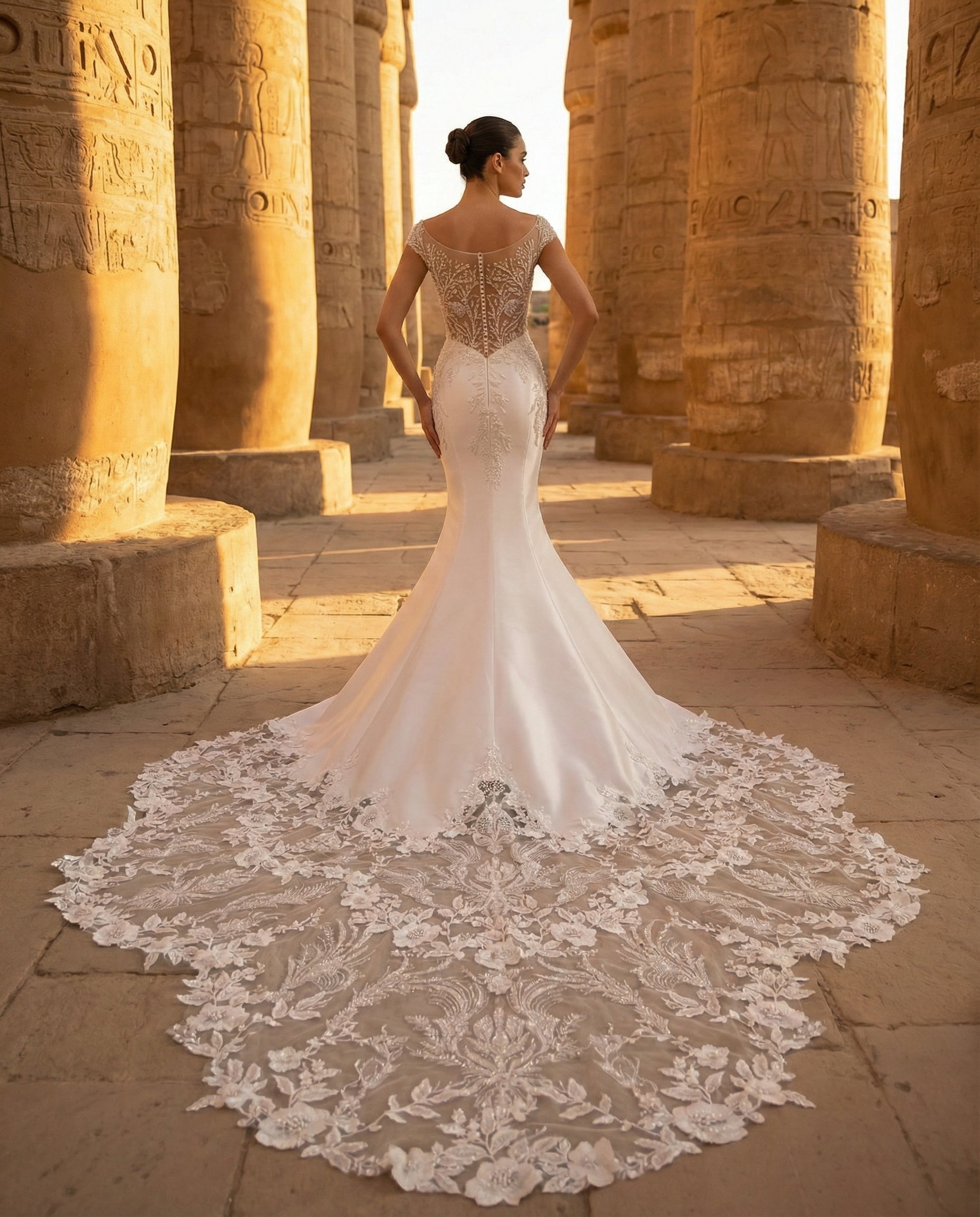 Abito da Sposa a Sirena in mikado con Corpetto Gioiello Effetto Tattoo e Strascico Floreale - LUIGI BRUNO - MODELLO LBS421