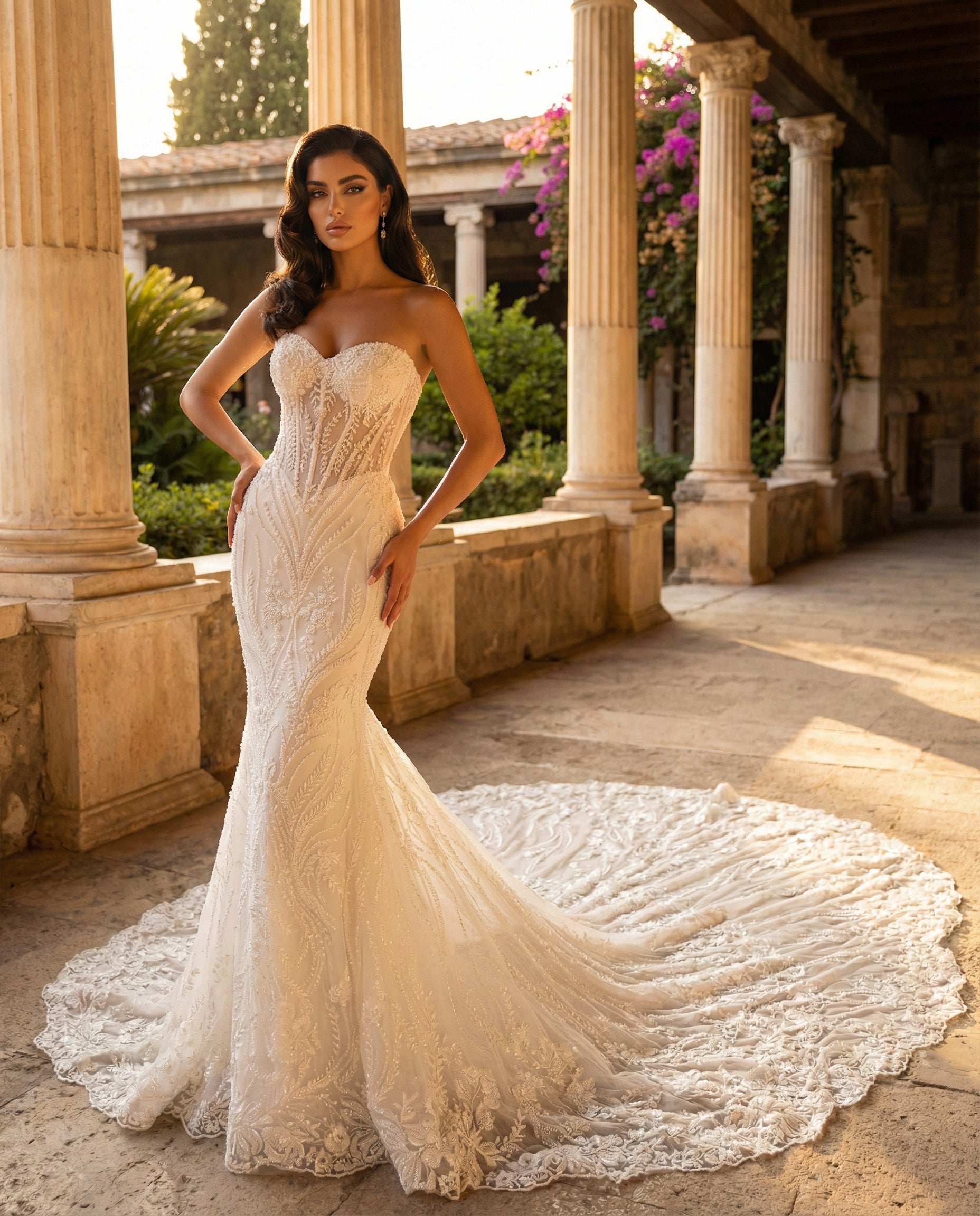Abito da Sposa a Sirena con Corsetto Strutturato e Ricami Botanici in Pizzo 3D – LUIGI BRUNO Modello LBS 422